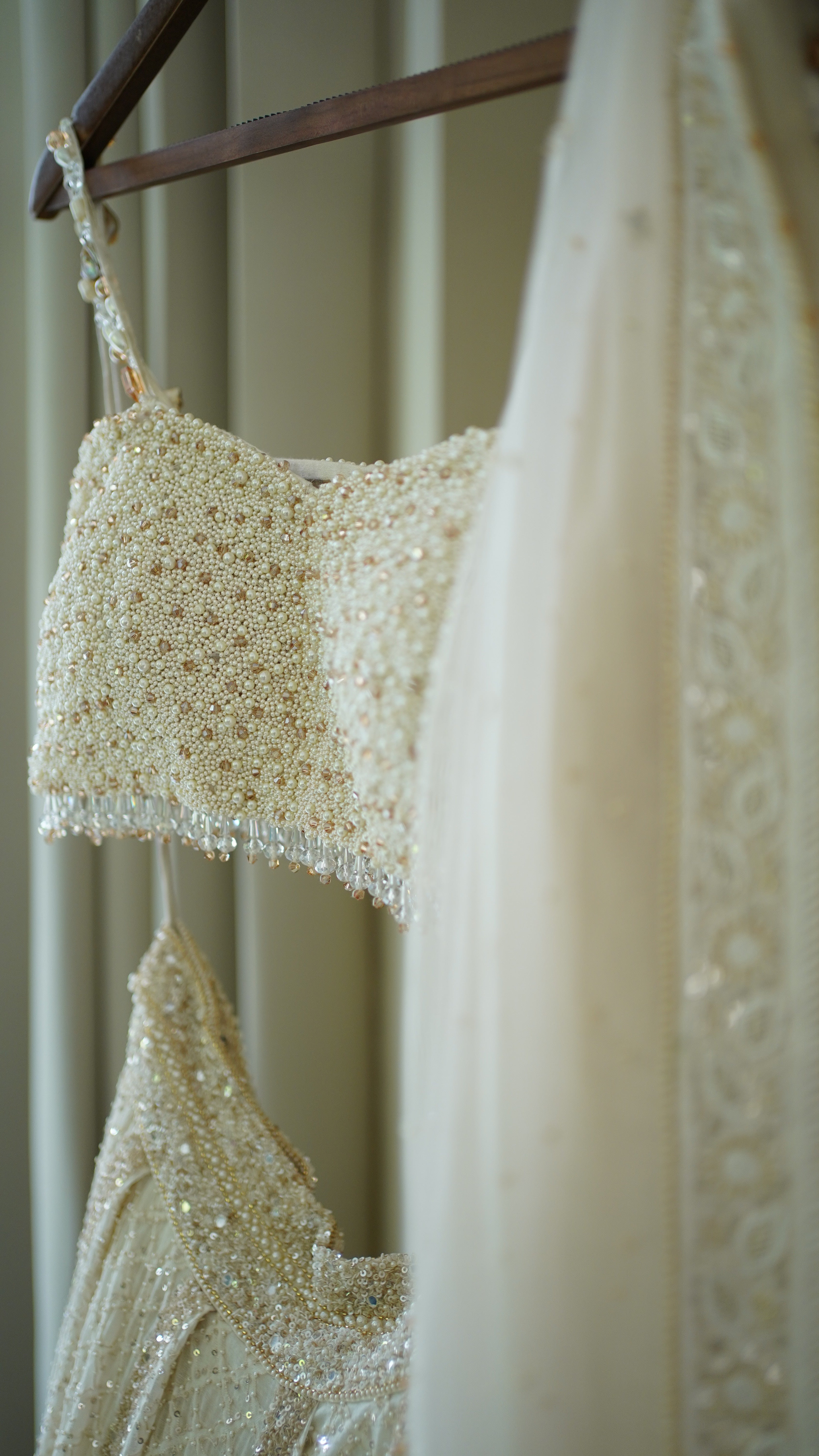 Ivory Chanderi Lehenga paired with embellished blouse