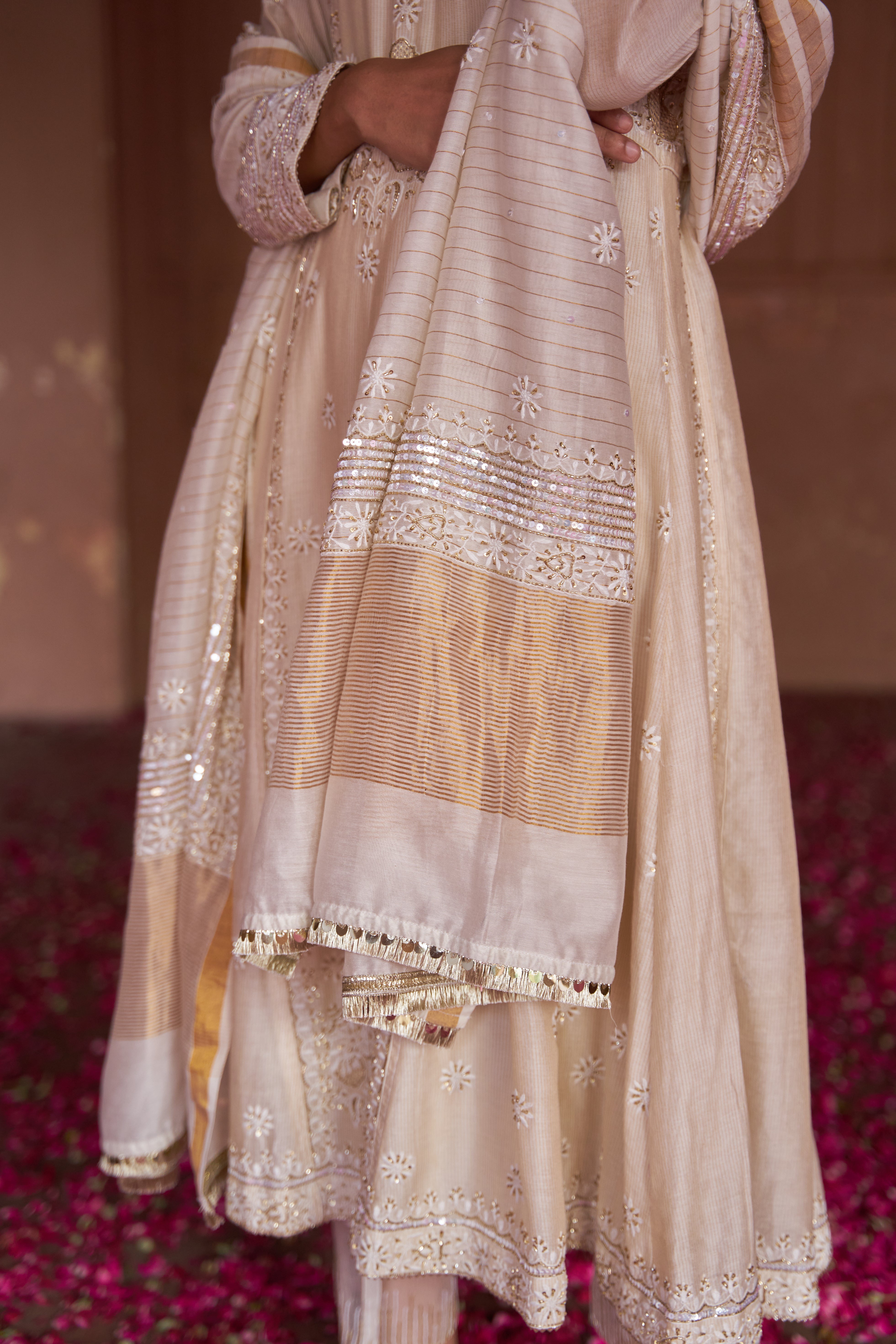 Ivory Chanderi Chikankari Anarkali Set