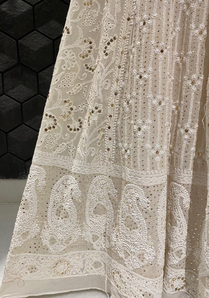 Pure Georgette Chikankari and Mukaish Skirt