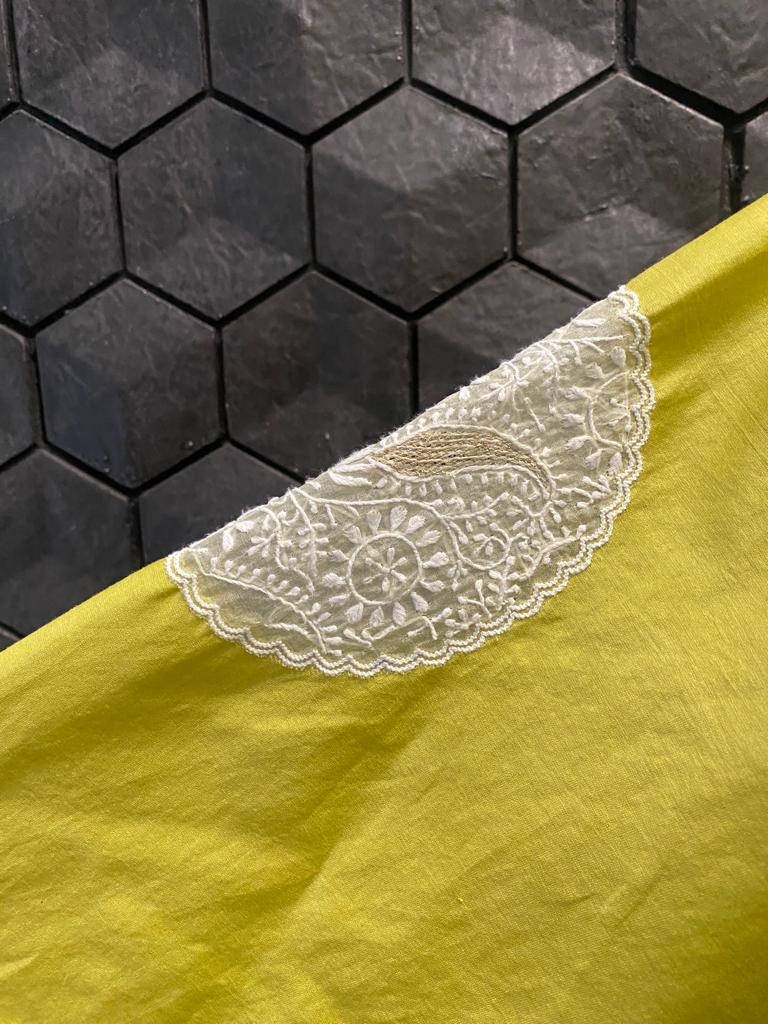 Lime Green Chanderi Chikankari Co-Ord Set