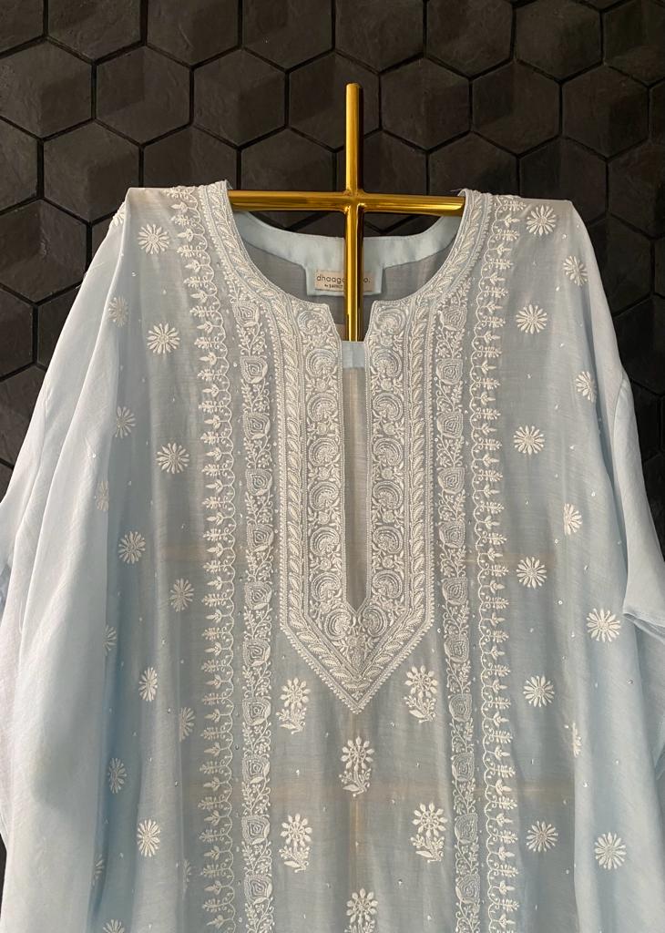 Sky Blue Chanderi Chikankari Kurta Set