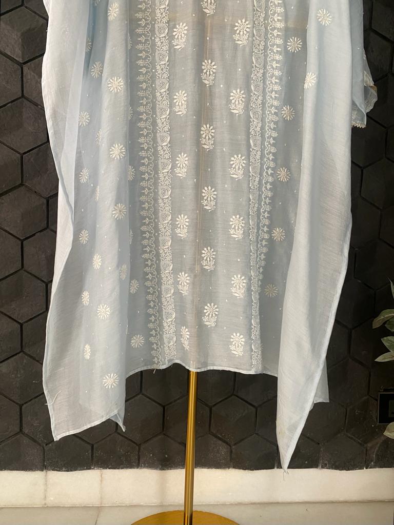 Sky Blue Chanderi Chikankari Kurta Set