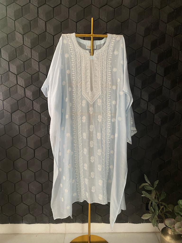 Sky Blue Chanderi Chikankari Kurta Set