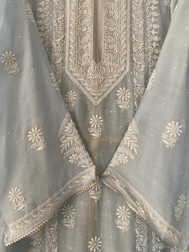 Sky Blue Chanderi Chikankari Kurta Set