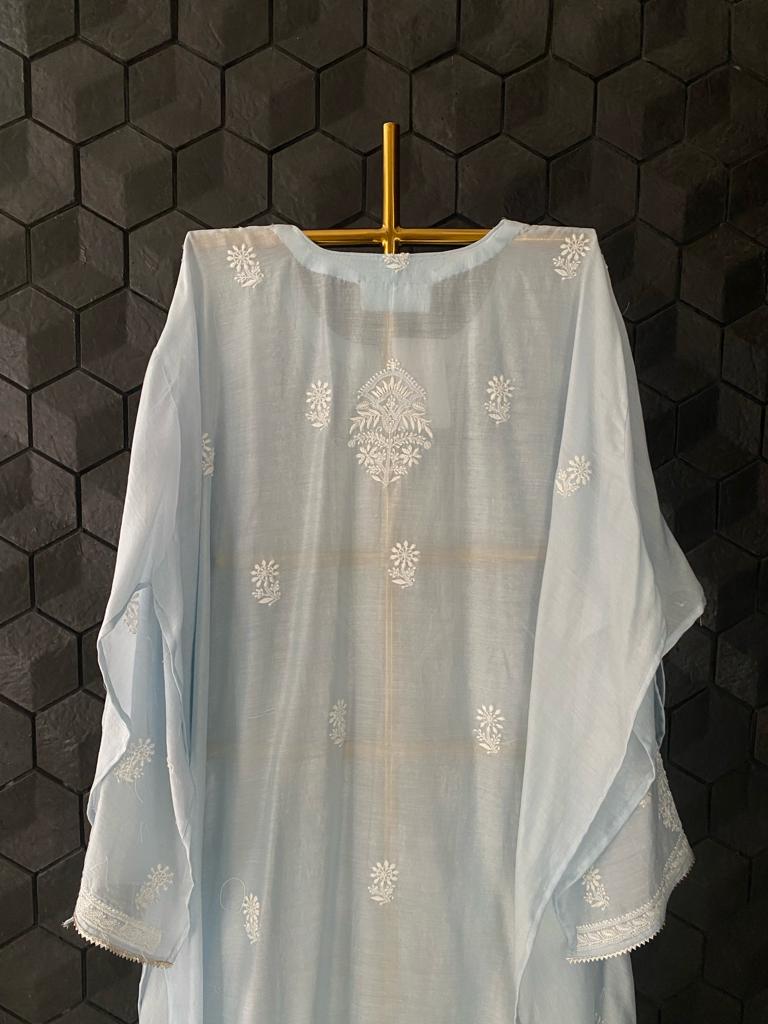 Sky Blue Chanderi Chikankari Kurta Set