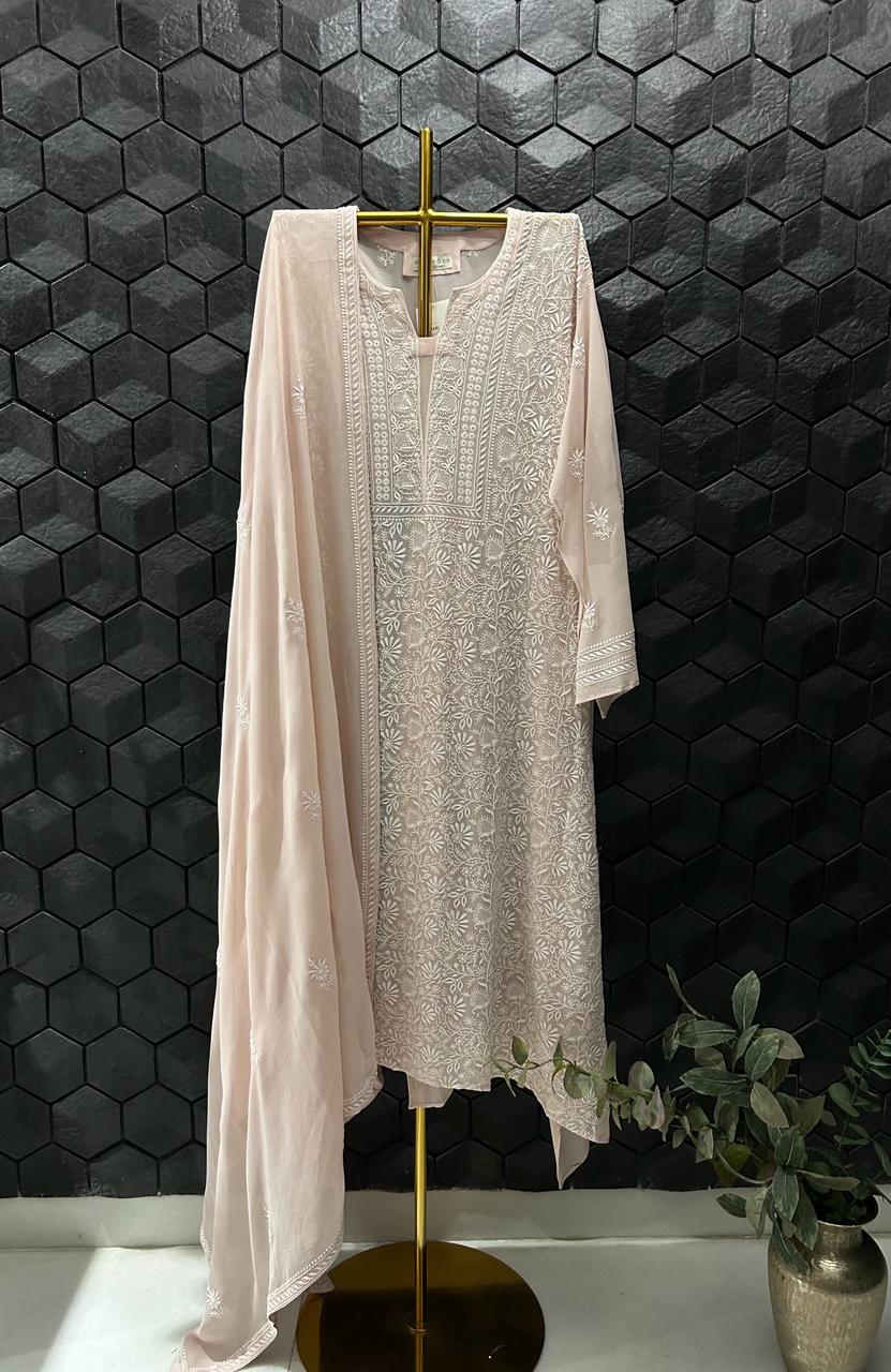 Light Pink Georgette Chikankari Kurta Set