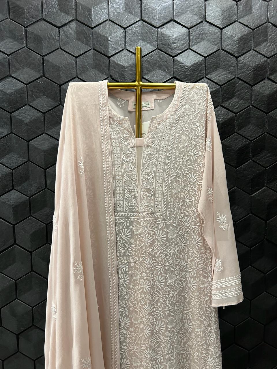 Light Pink Georgette Chikankari Kurta Set