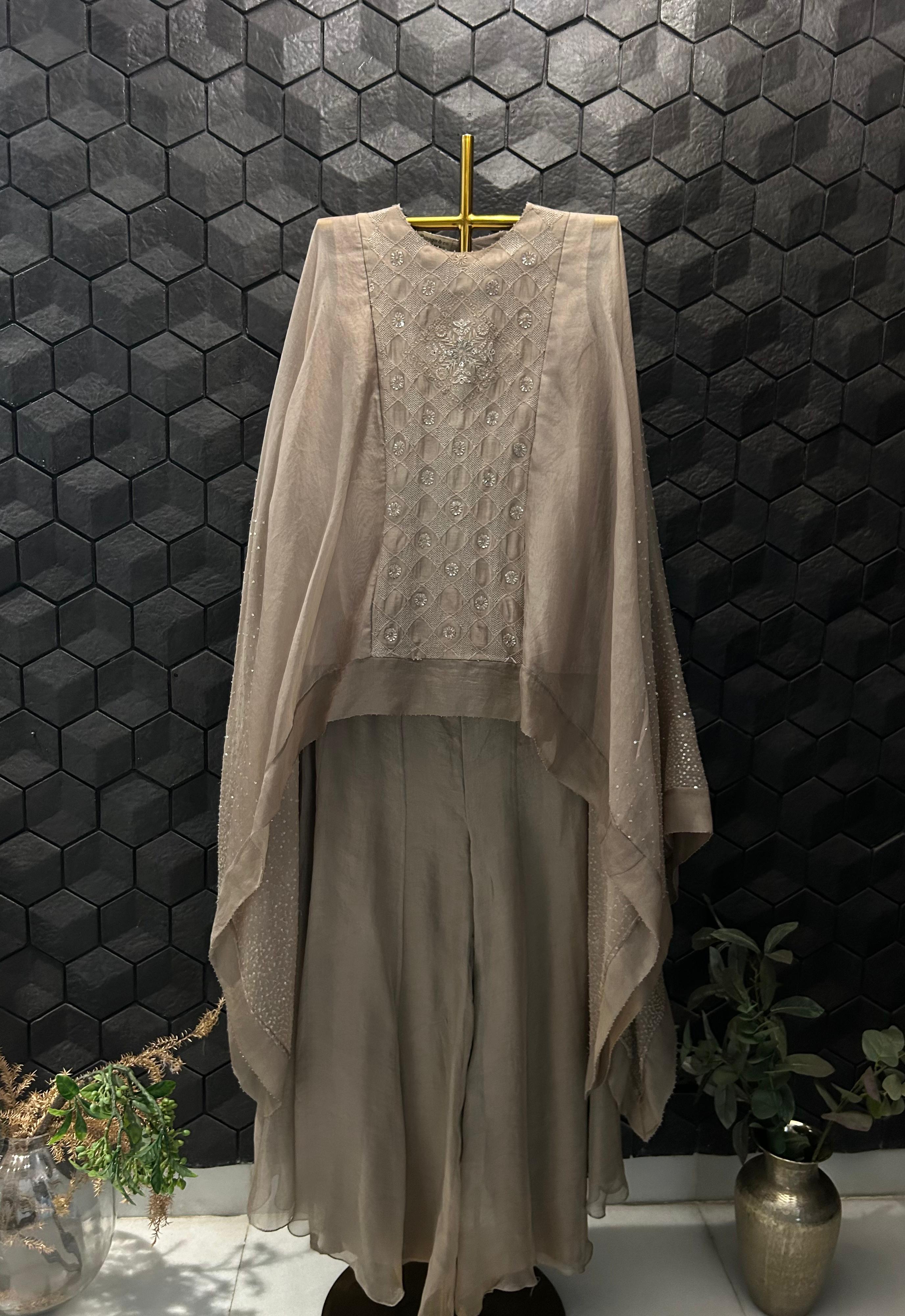 Premium Brown Long Sleeves Sharara Set