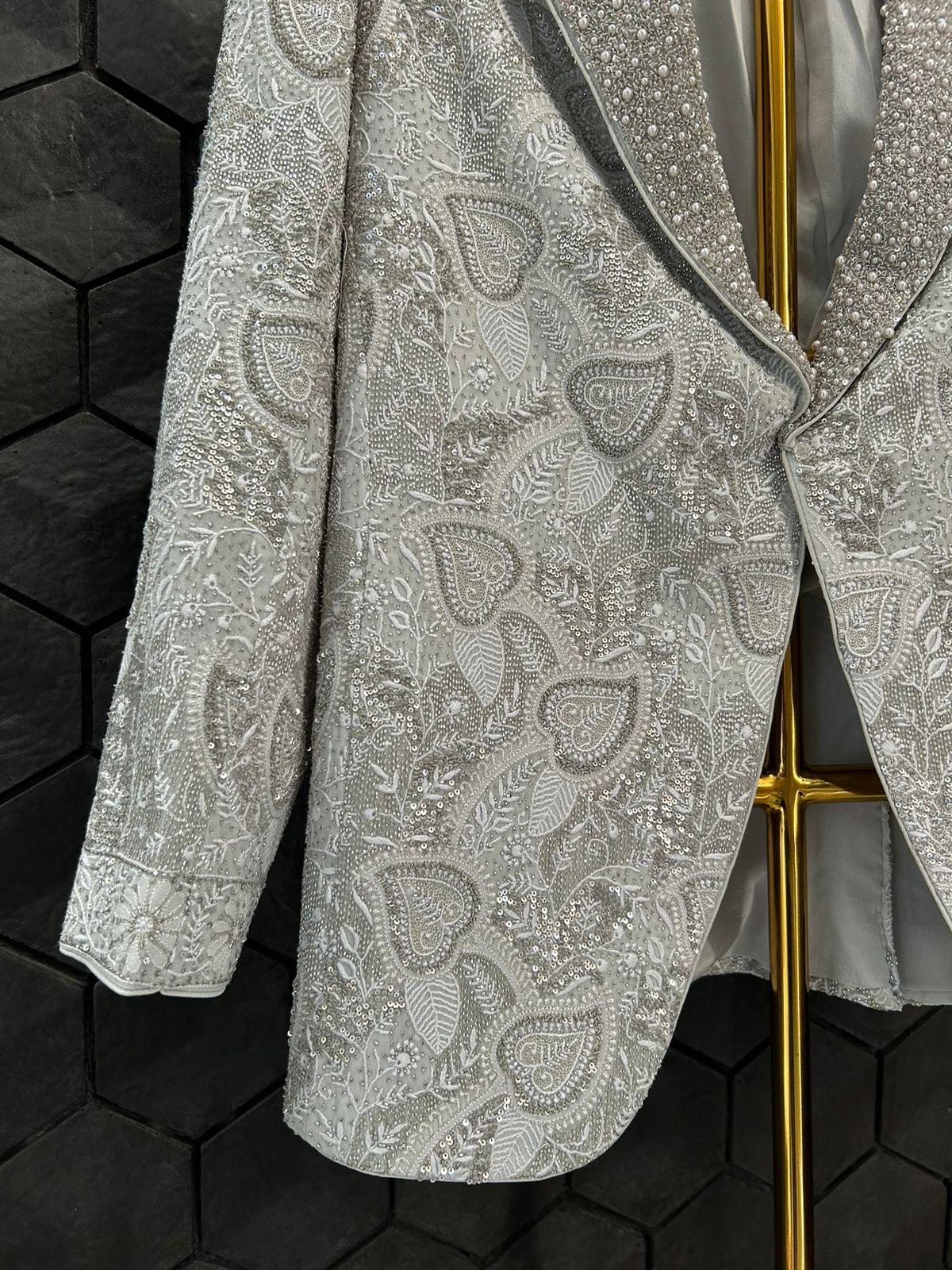 Premium Metallic Chikankari Blazer Set