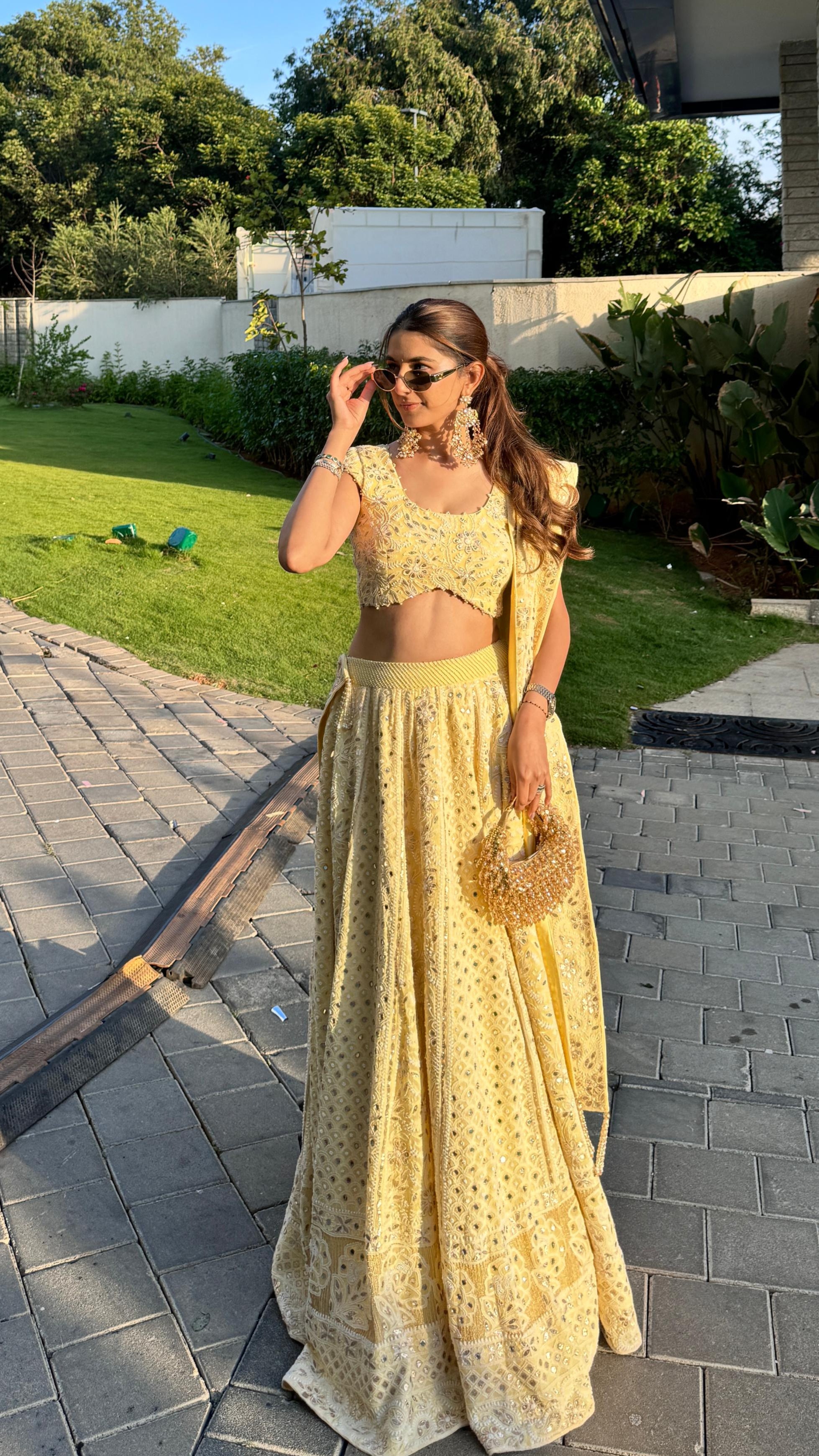 Meher Taluja in Lemon Yellow Pure Georgette Chikankari Lehenga