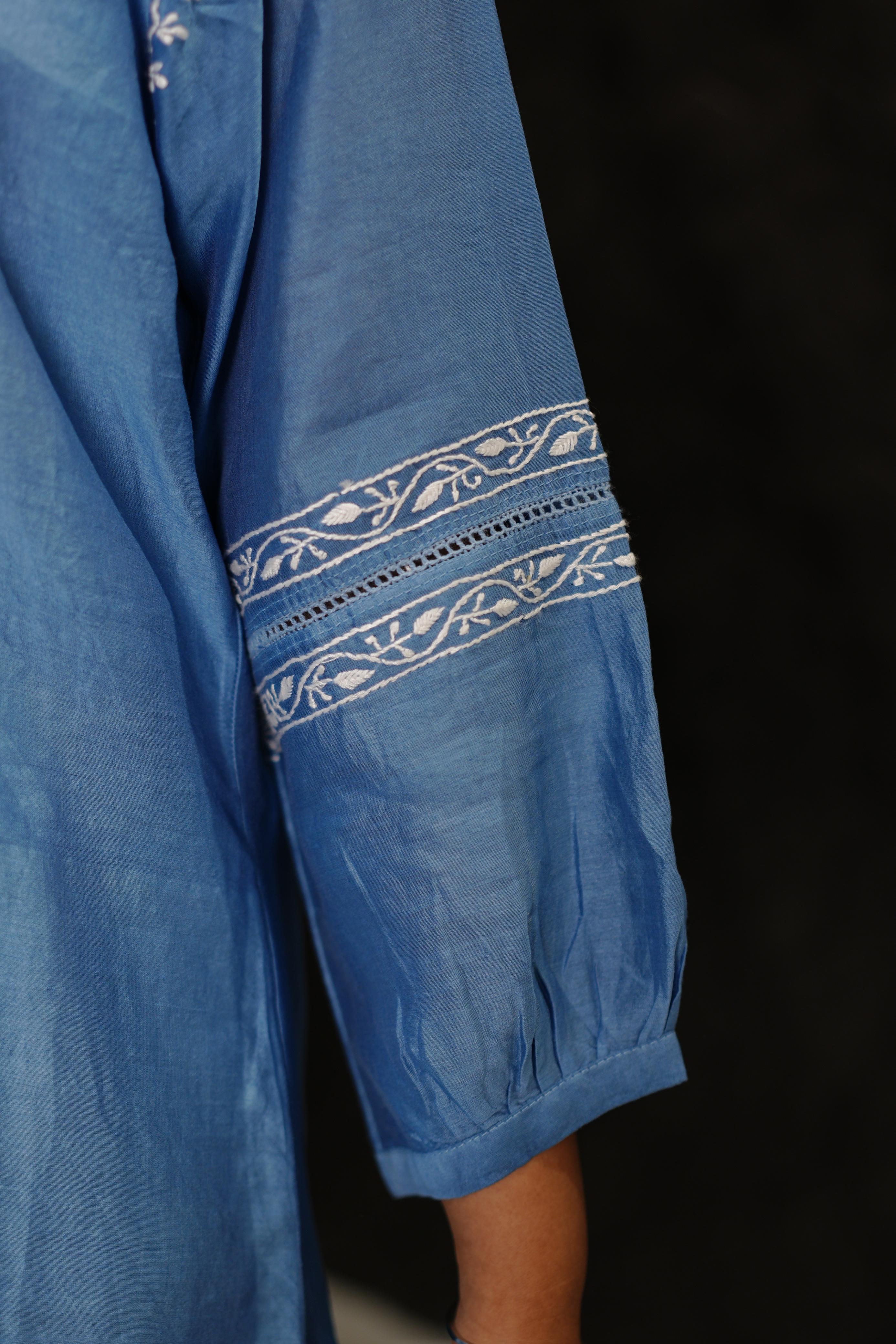 Blue Chanderi Chikankari Co-ord sets
