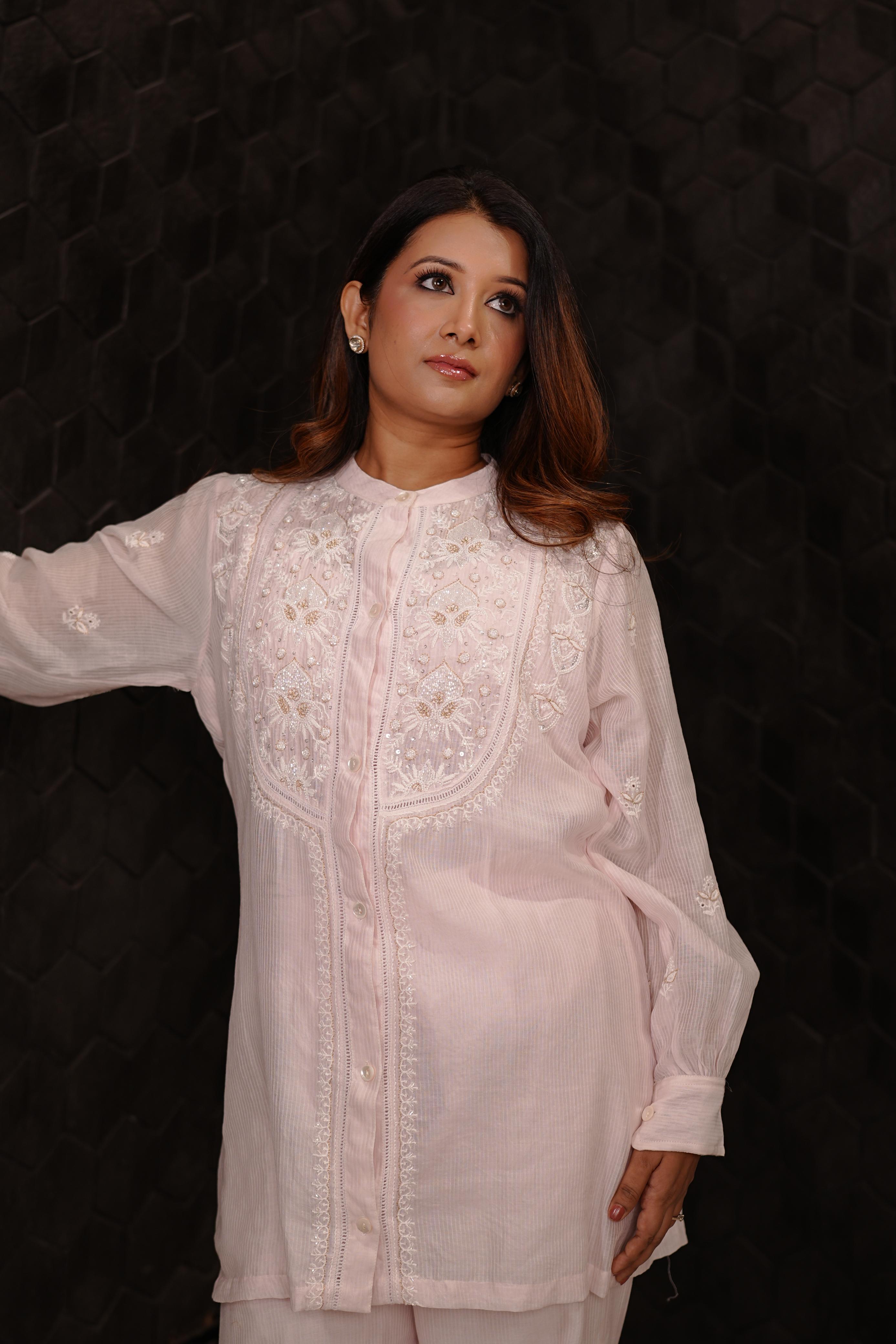 Pink Maheshwari Chikankari Co-ord sets