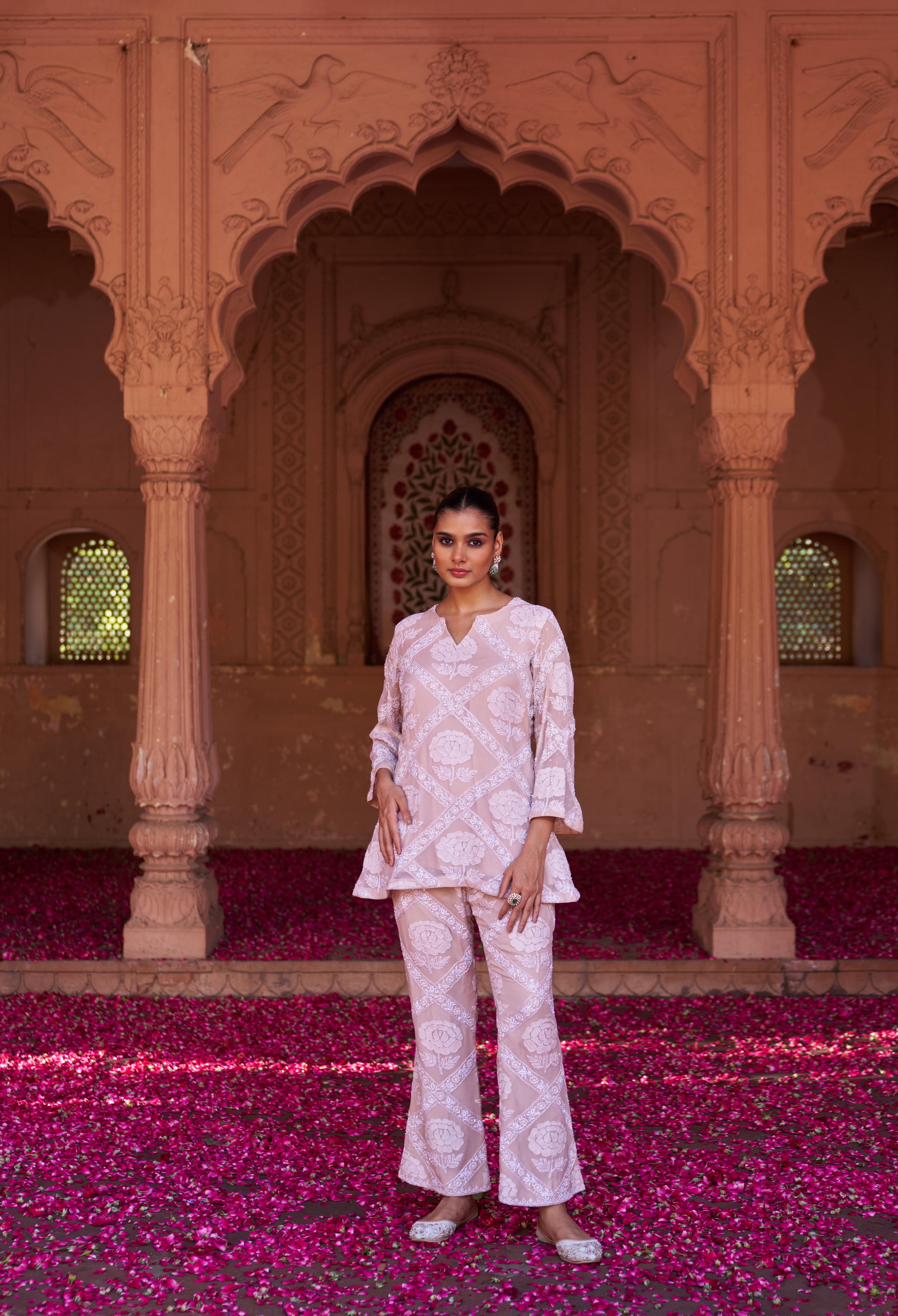 Premium Beige Chiffon Do-taar Chikankari Co-ord sets