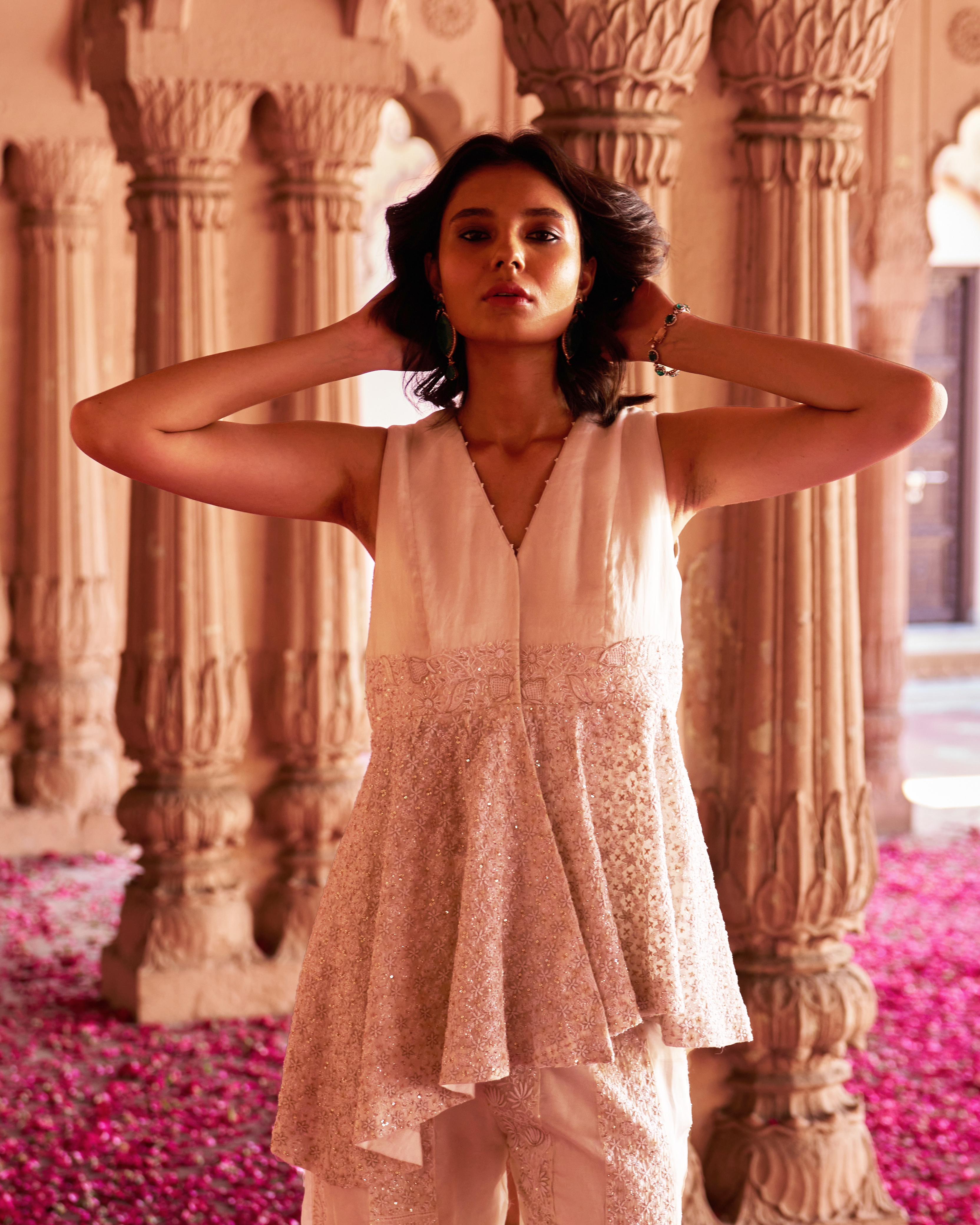 Mitalee Wadhwa in Ivory Organza Chikankari Sharara Set