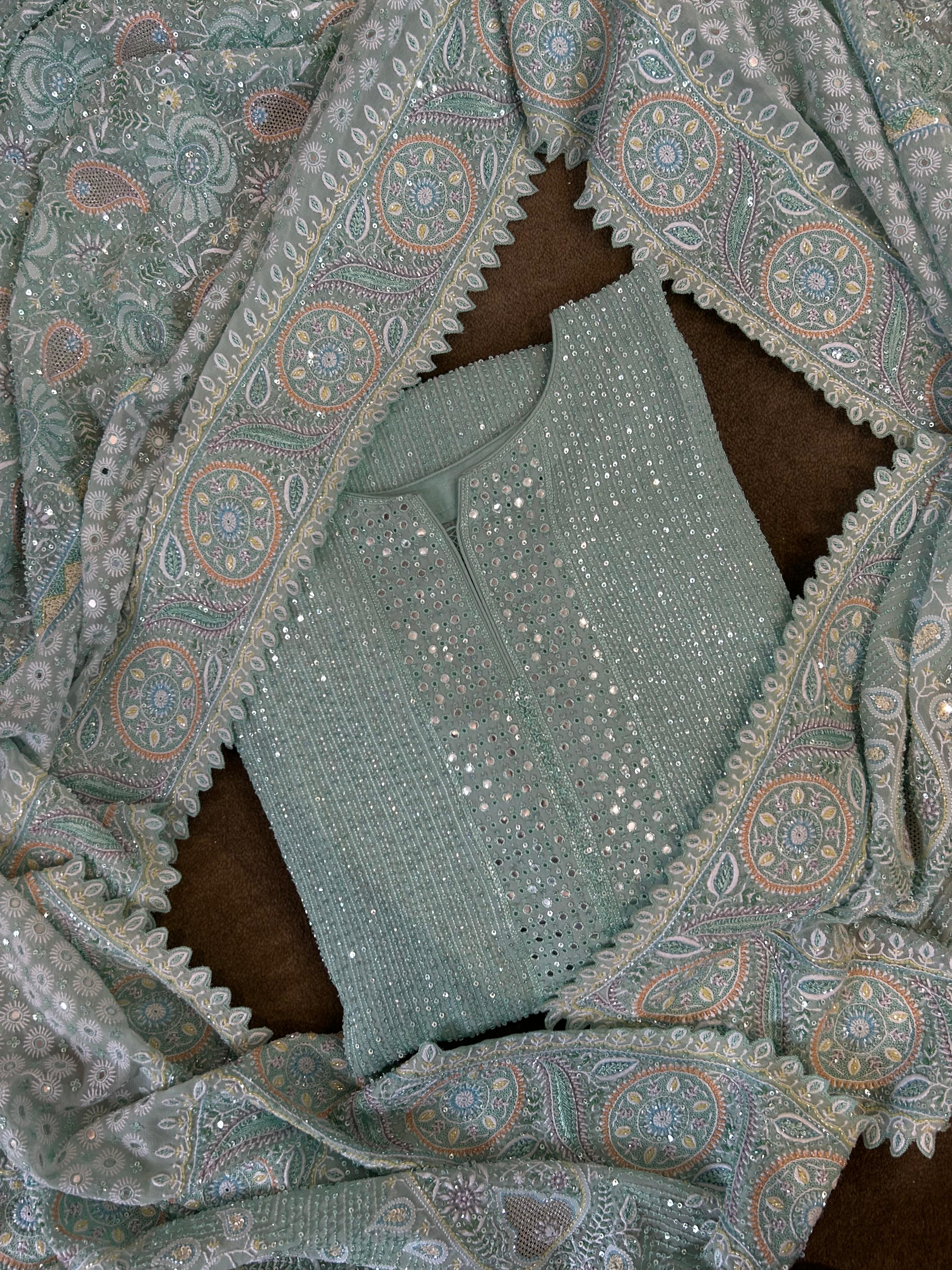 Aqua Ek-taar Chikankari Heavy Dupatta and Kurta Set