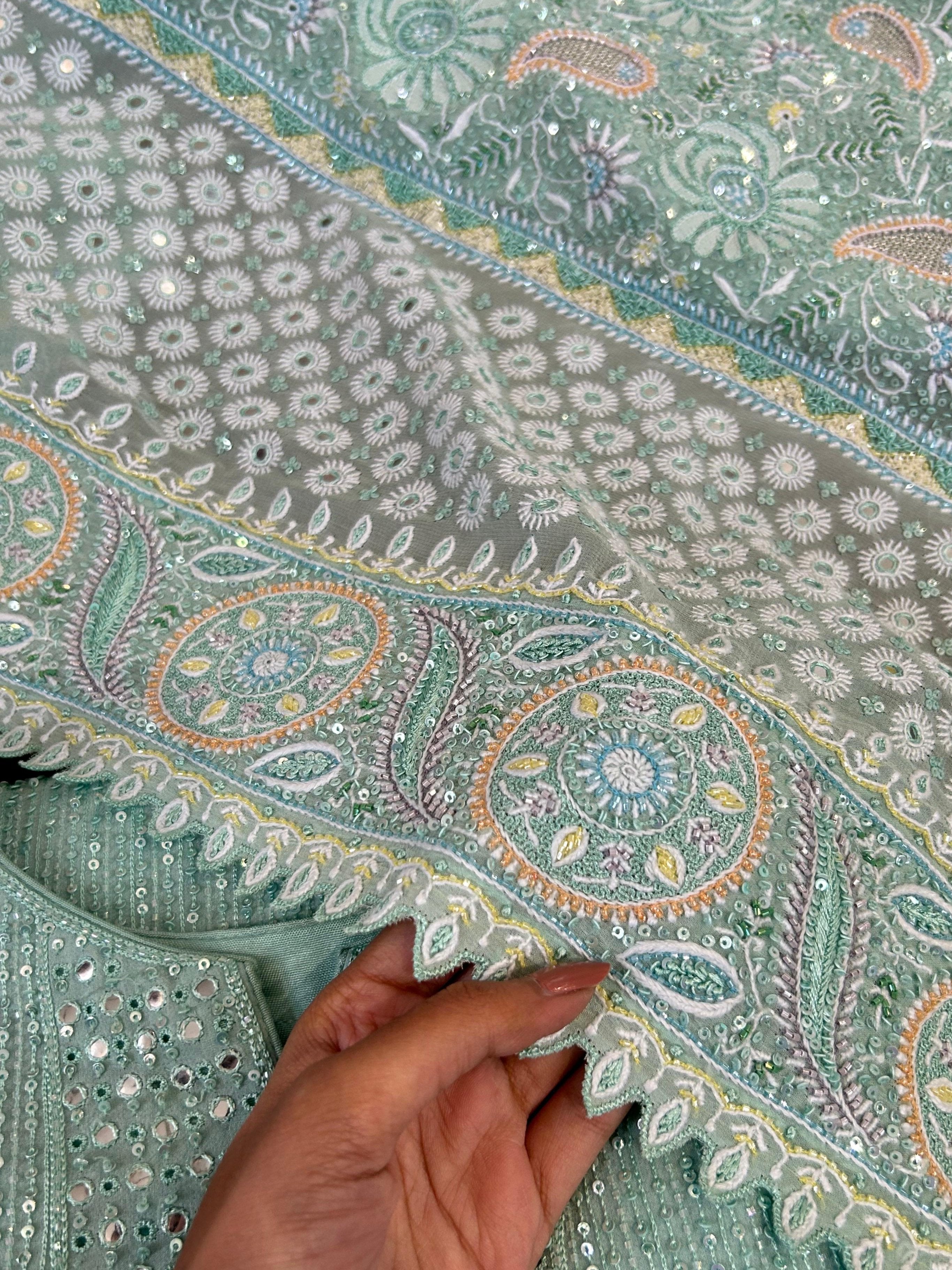 Aqua Ek-taar Chikankari Heavy Dupatta and Kurta Set