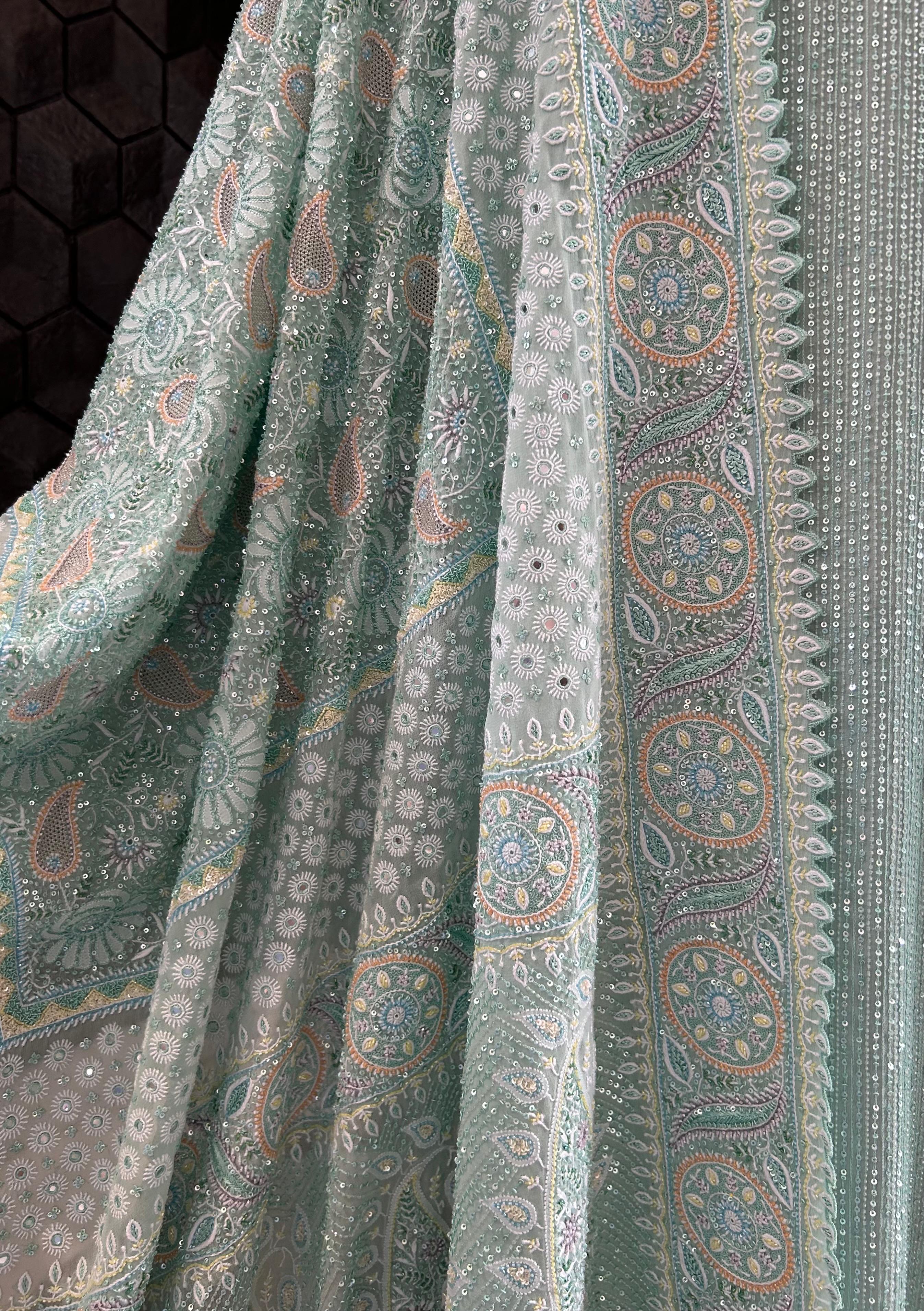 Aqua Ek-taar Chikankari Heavy Dupatta and Kurta Set