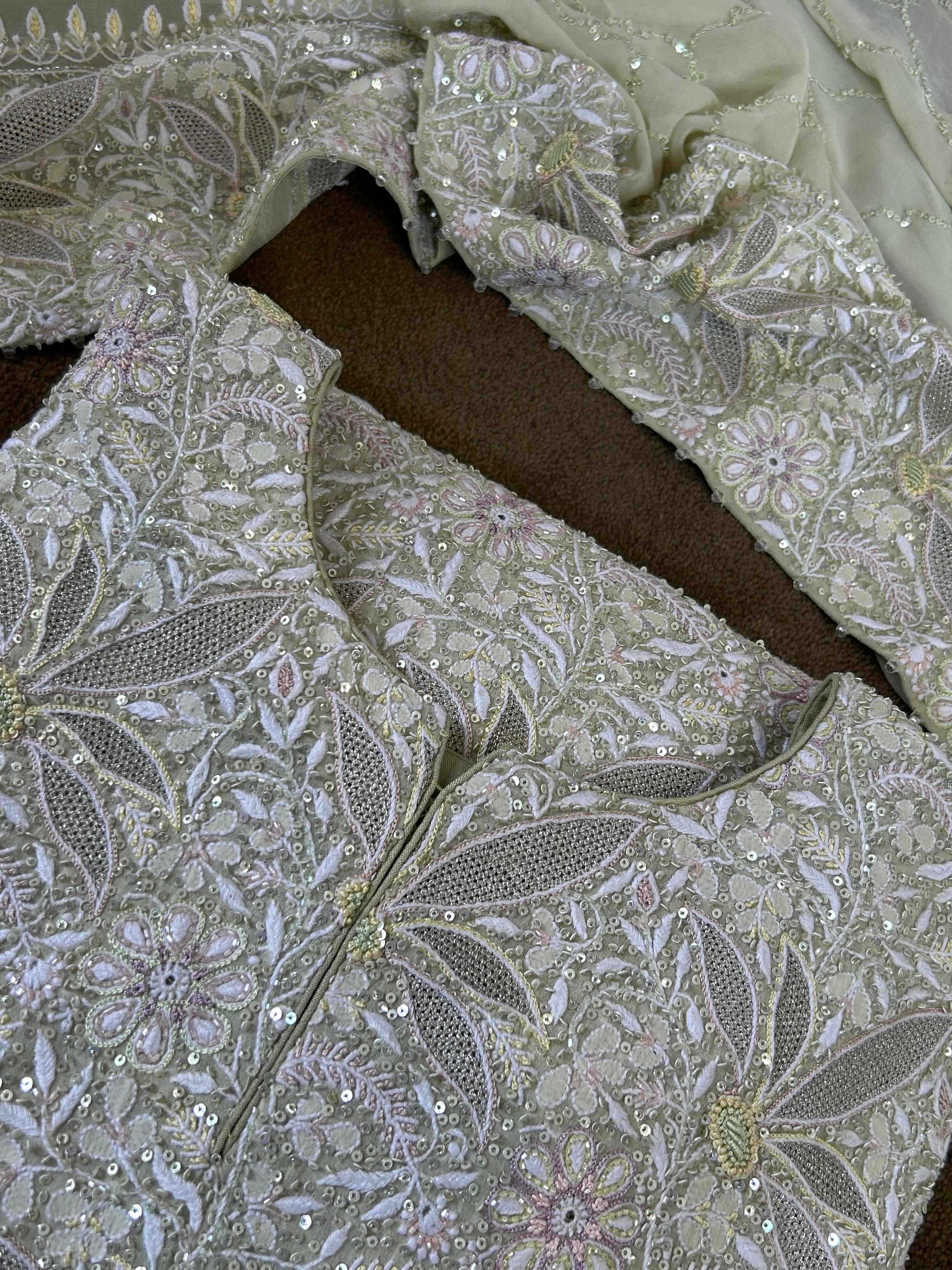 Ek-taar Chikankari green georgette Kurta Set