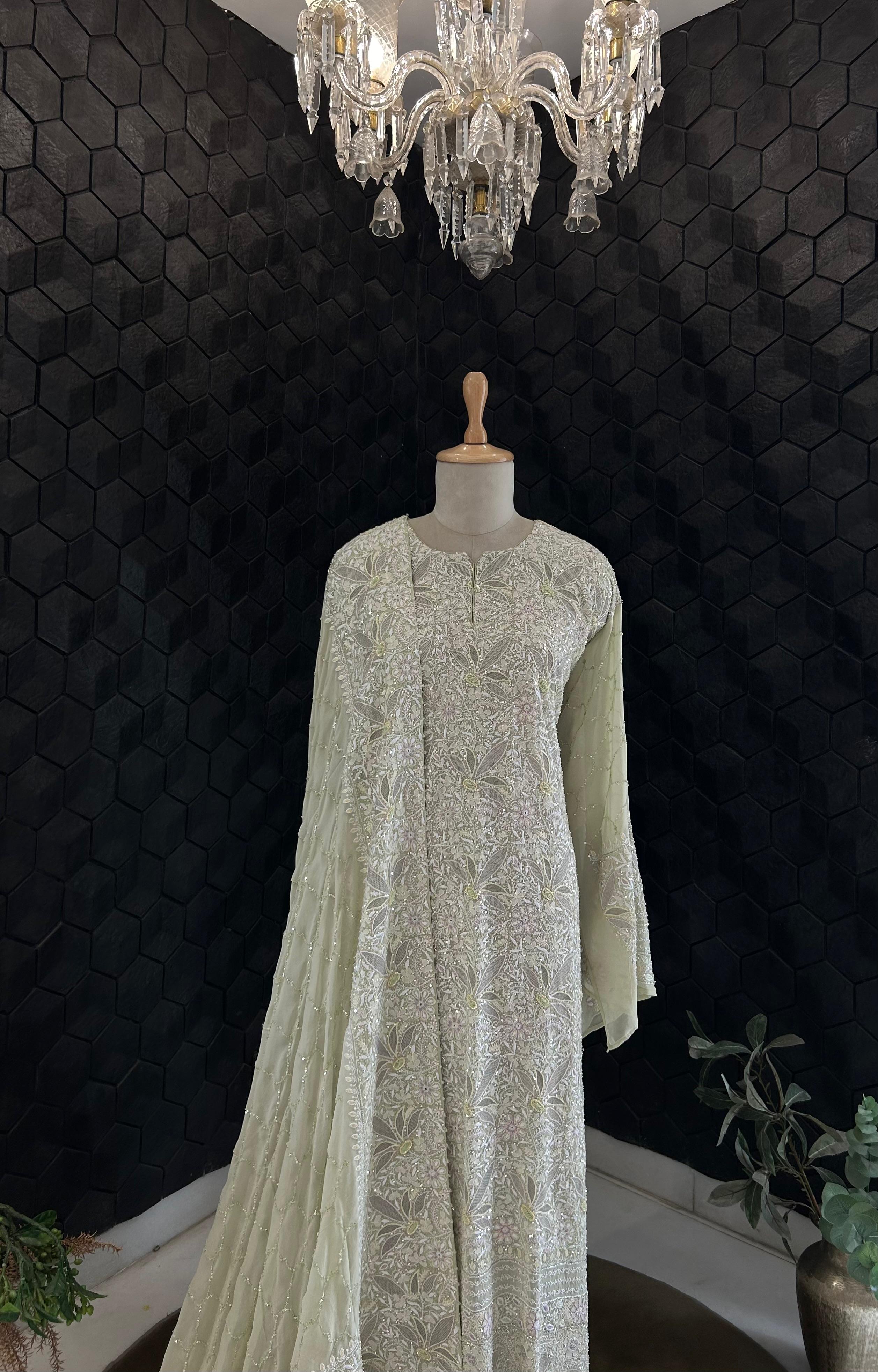 Ek-taar Chikankari green georgette Kurta Set