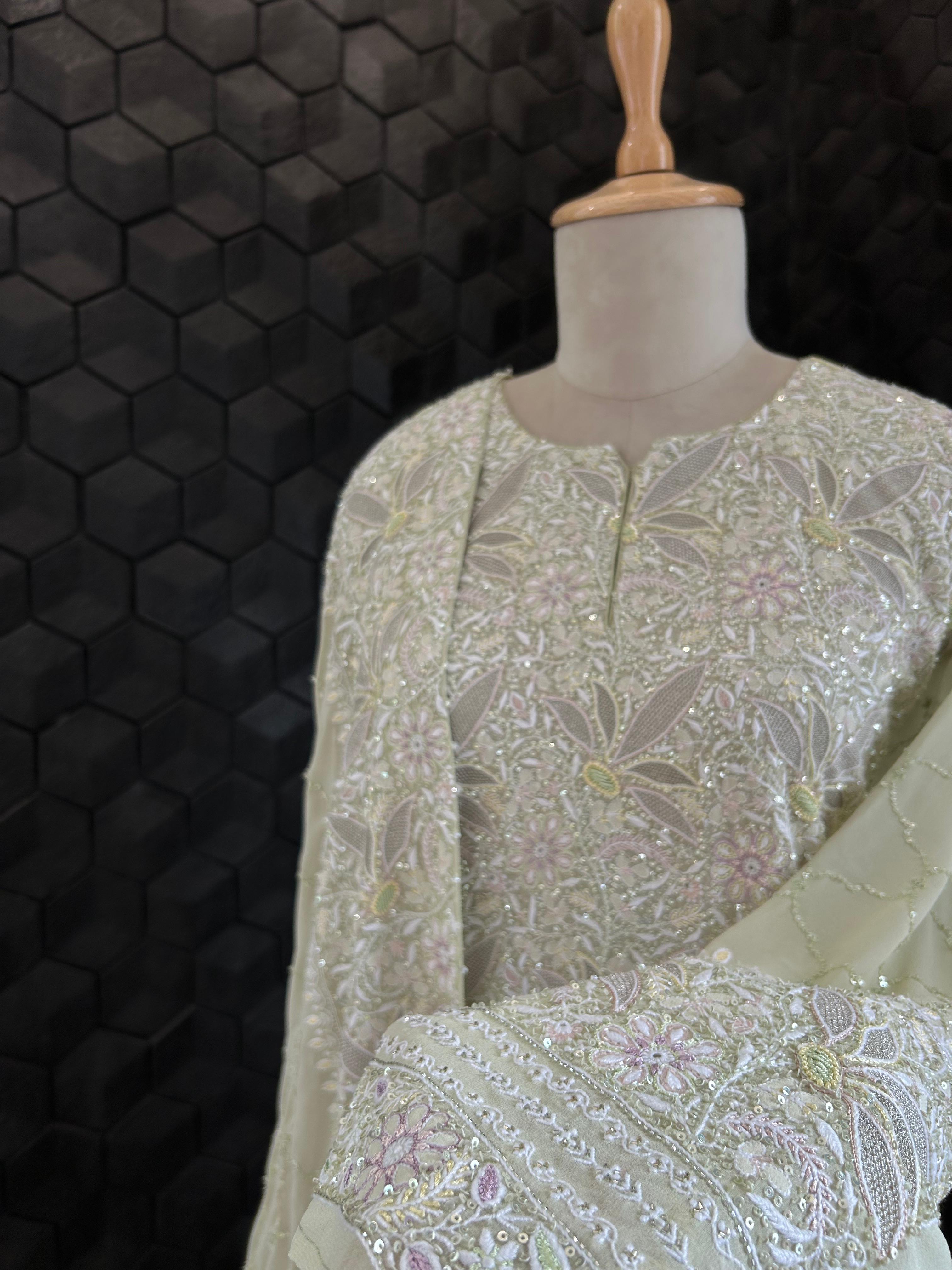 Ek-taar Chikankari green georgette Kurta Set