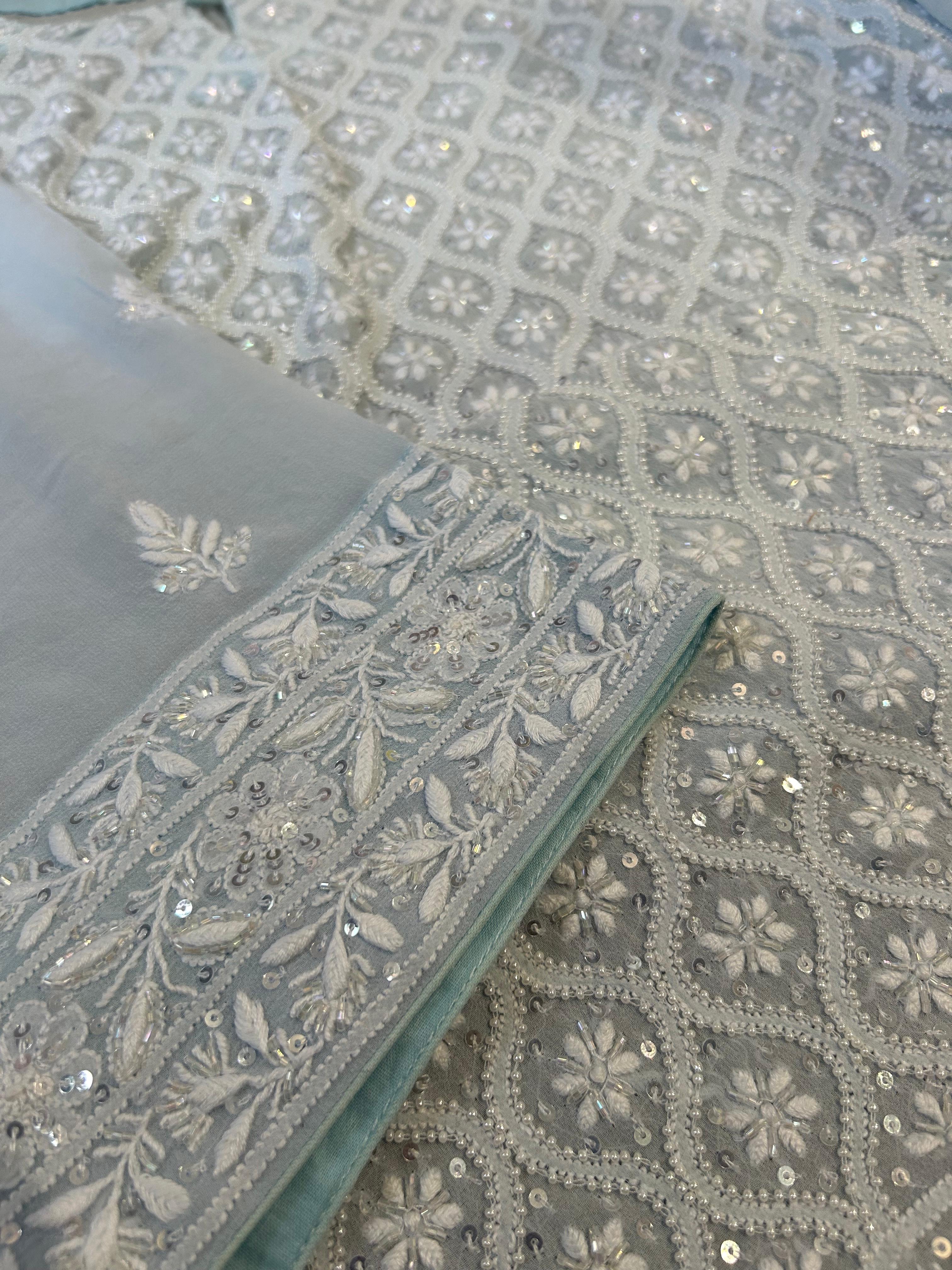 Blue Ek-taar Georgette Chikankari Kurta Set