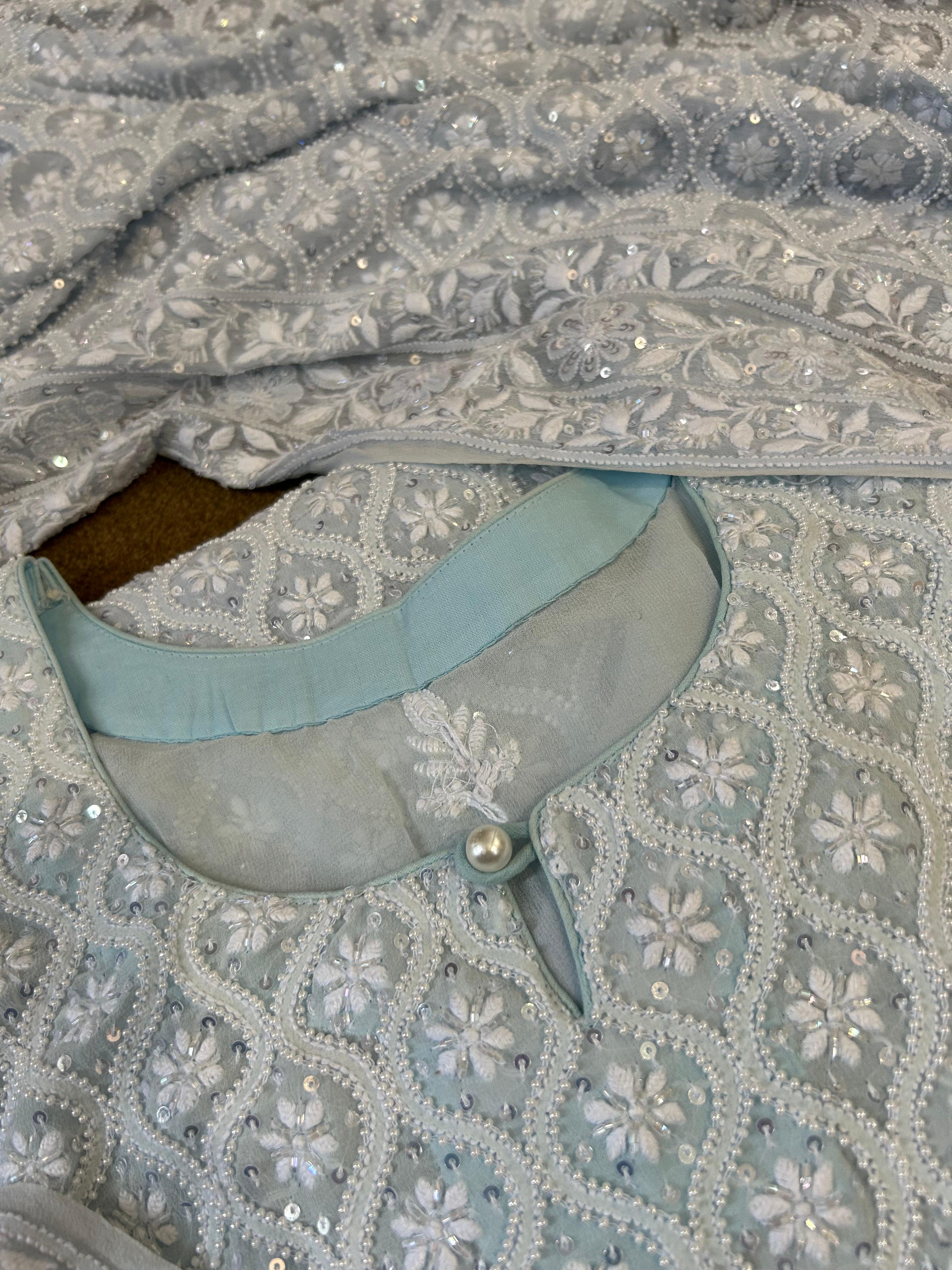 Blue Ek-taar Georgette Chikankari Kurta Set