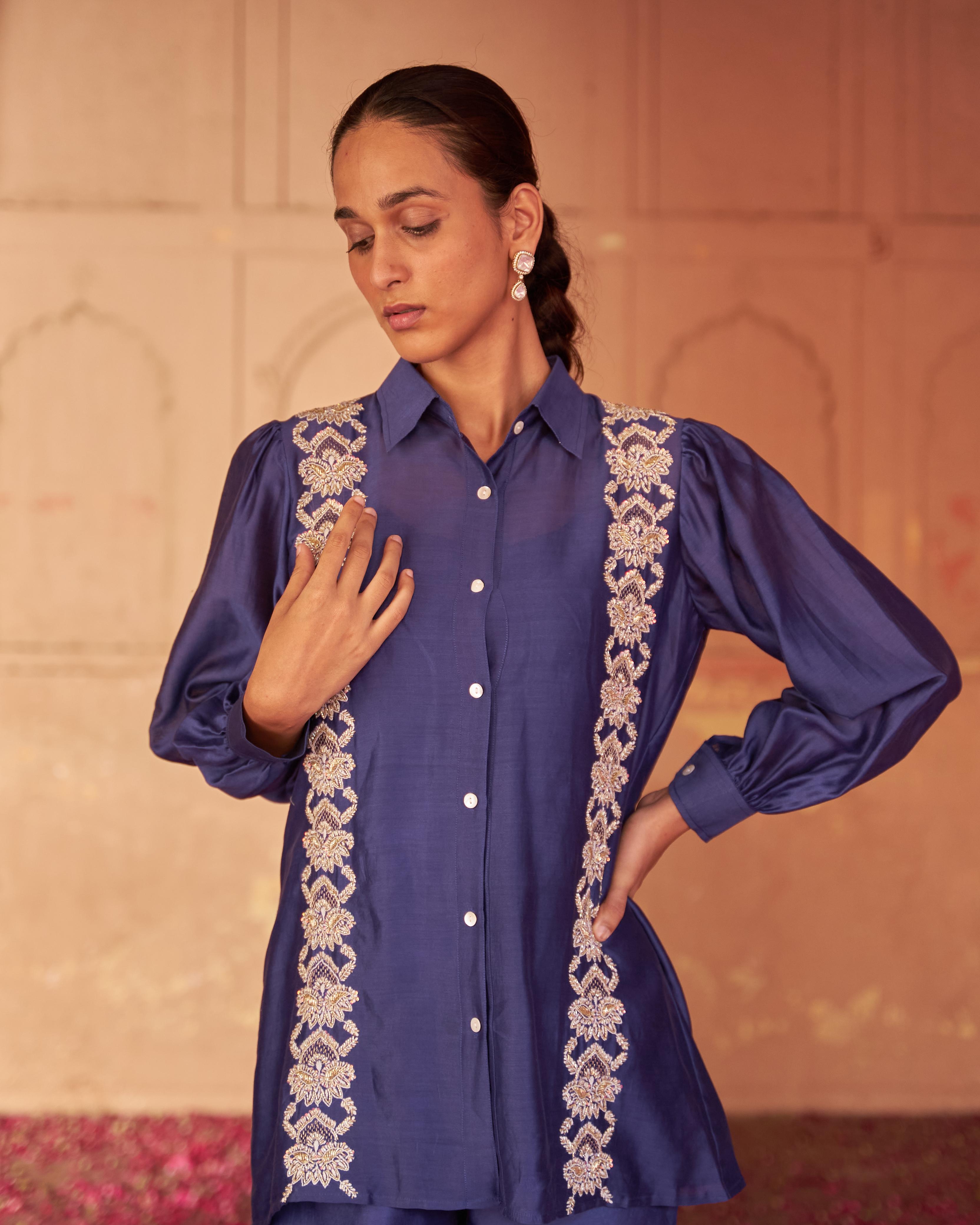 Purple Chanderi Chikankari Co-ord sets