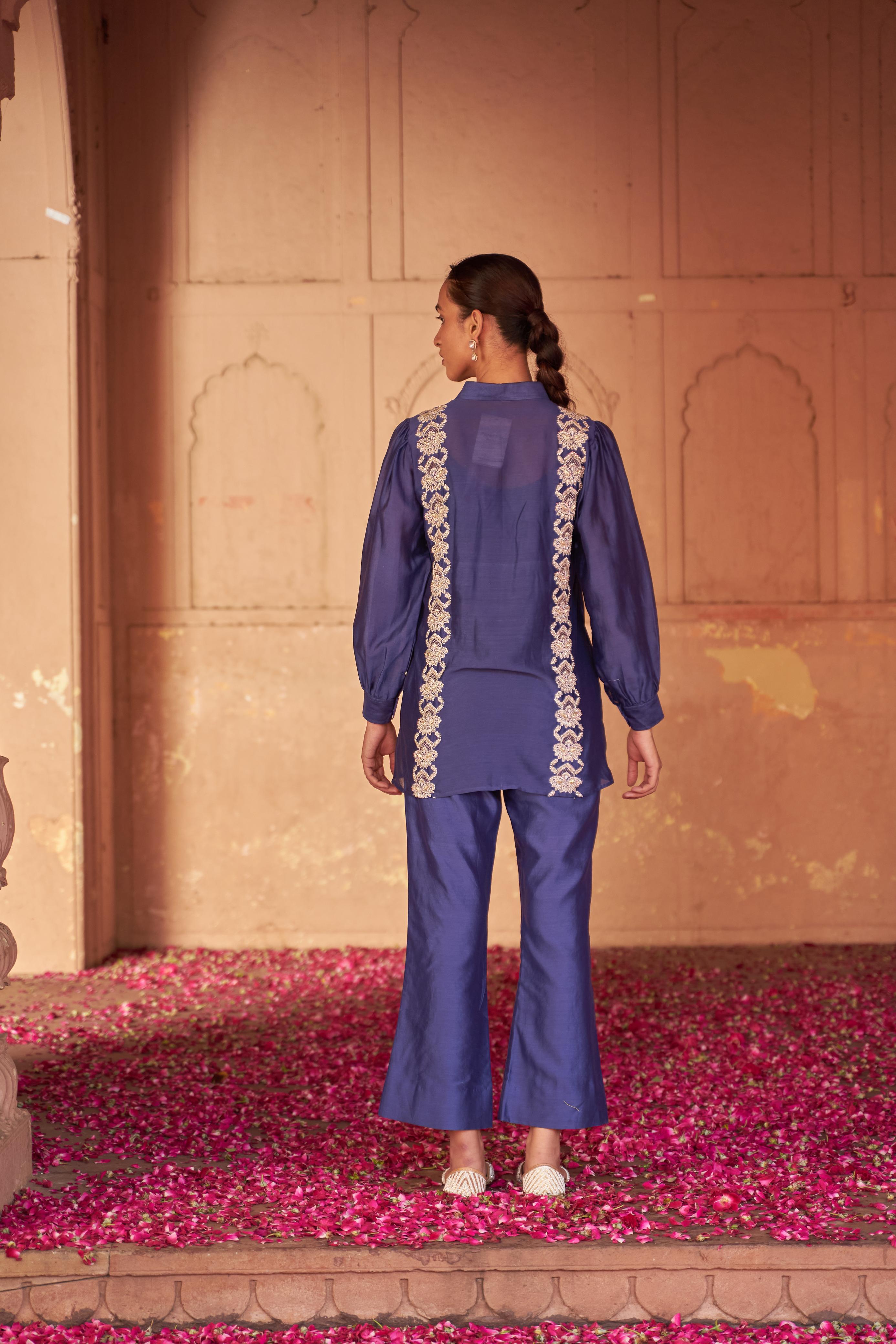 Purple Chanderi Chikankari Co-ord sets