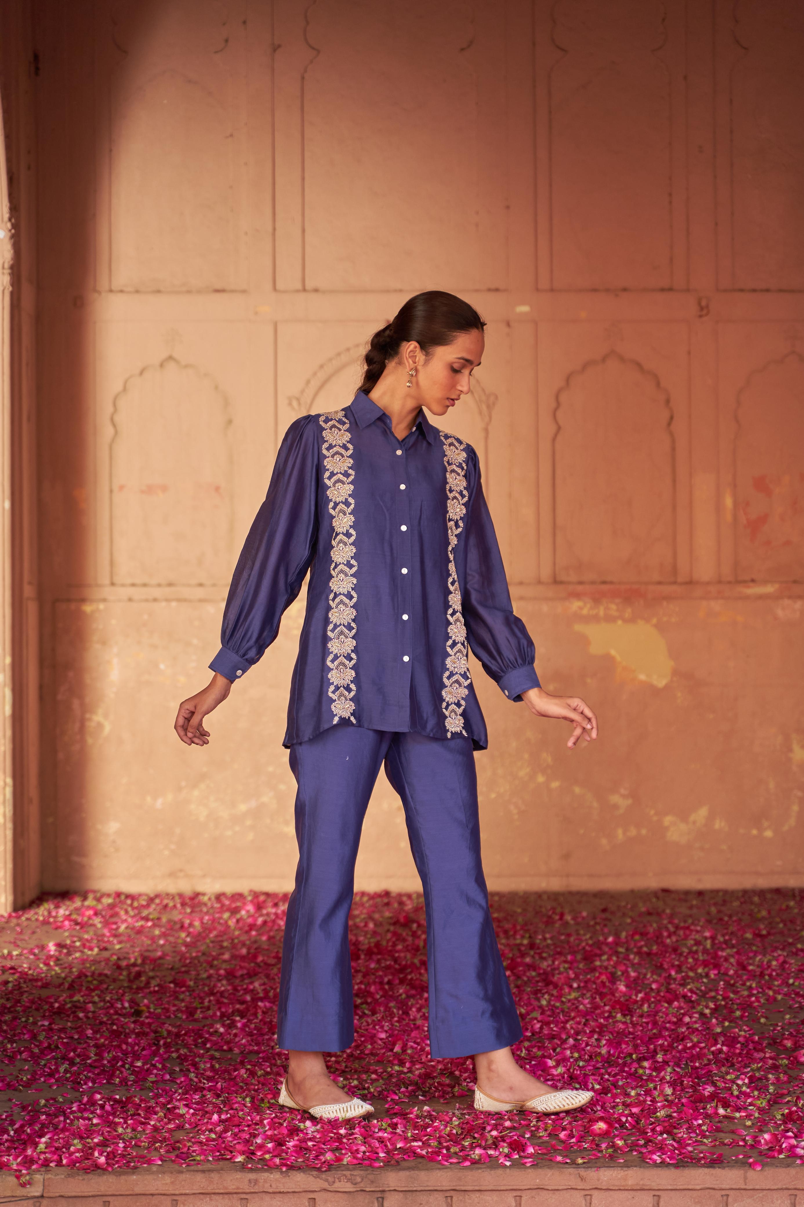 Purple Chanderi Chikankari Co-ord sets