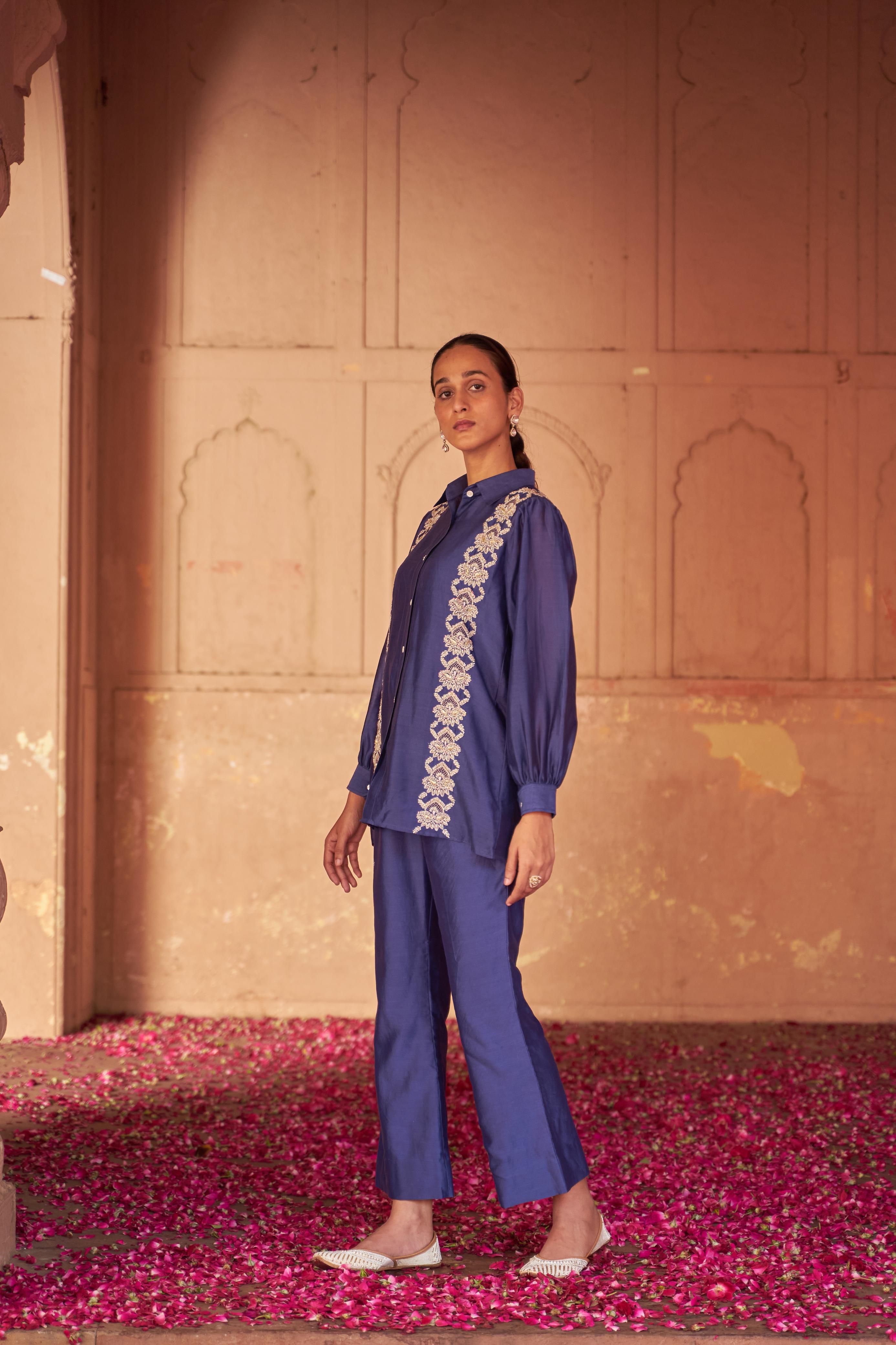 Purple Chanderi Chikankari Co-ord sets