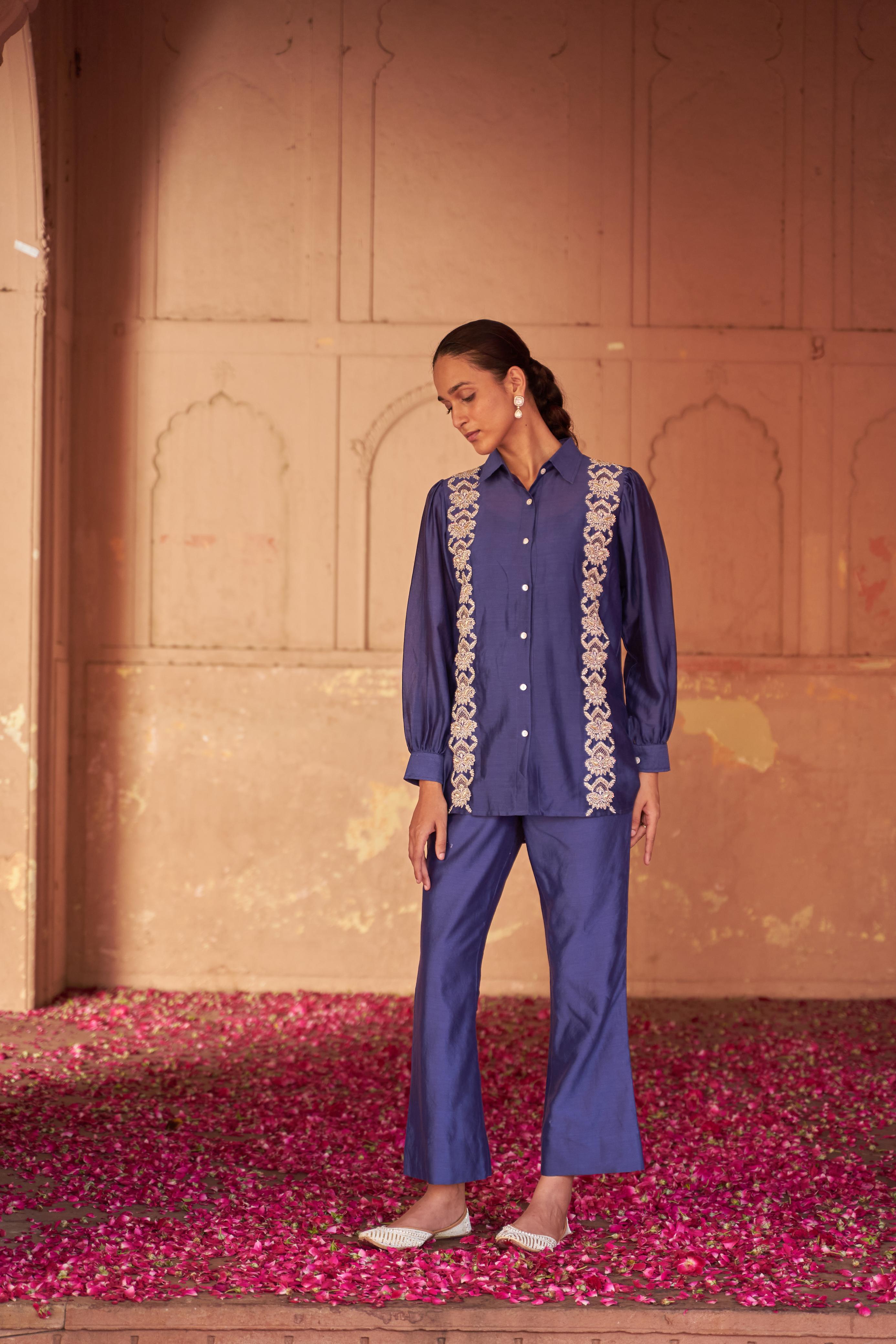 Purple Chanderi Chikankari Co-ord sets