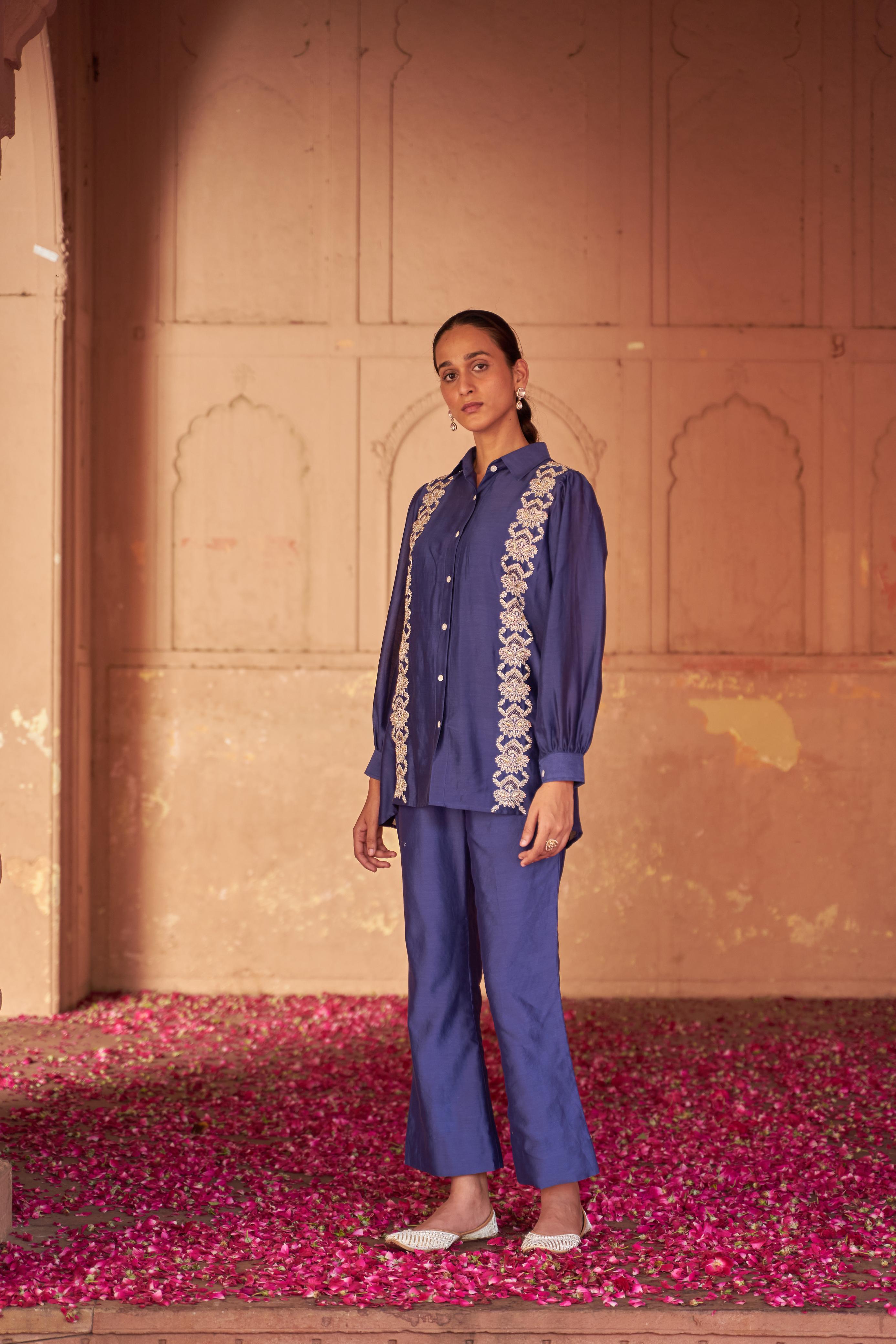 Purple Chanderi Chikankari Co-ord sets