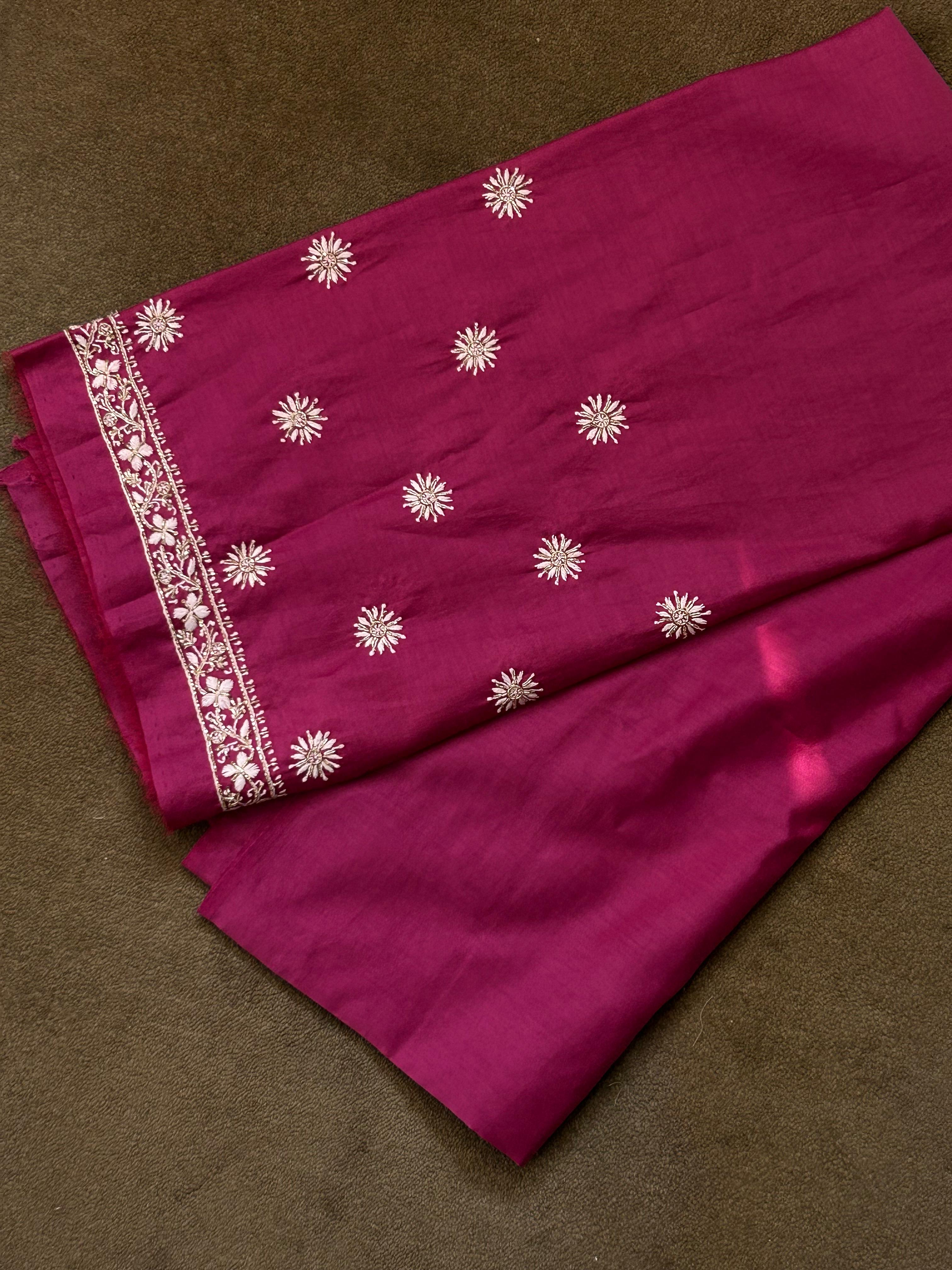 Magenta Chanderi Chikankari Kurta Set