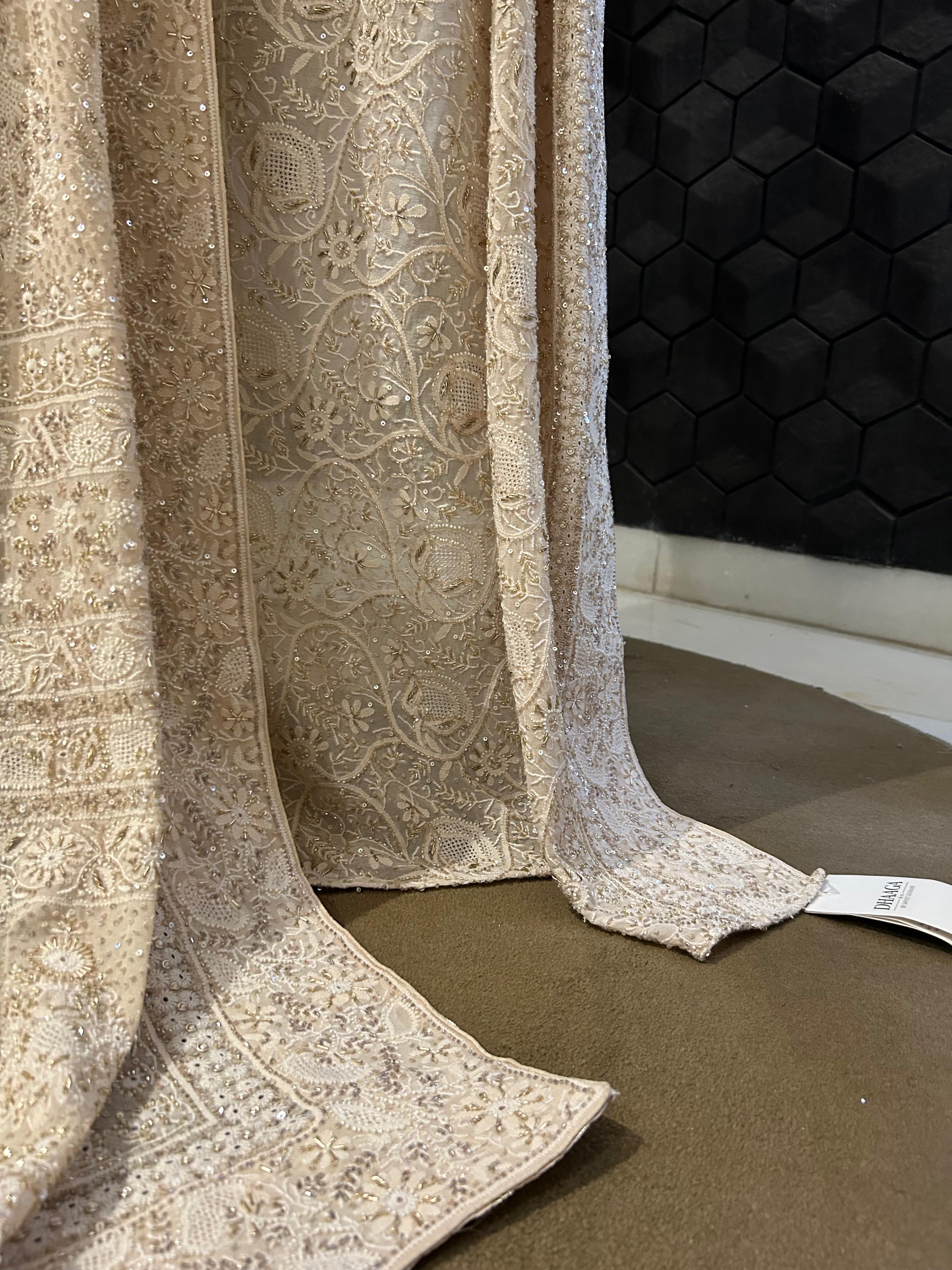 Premium Beige Chikankari Georgette Saree