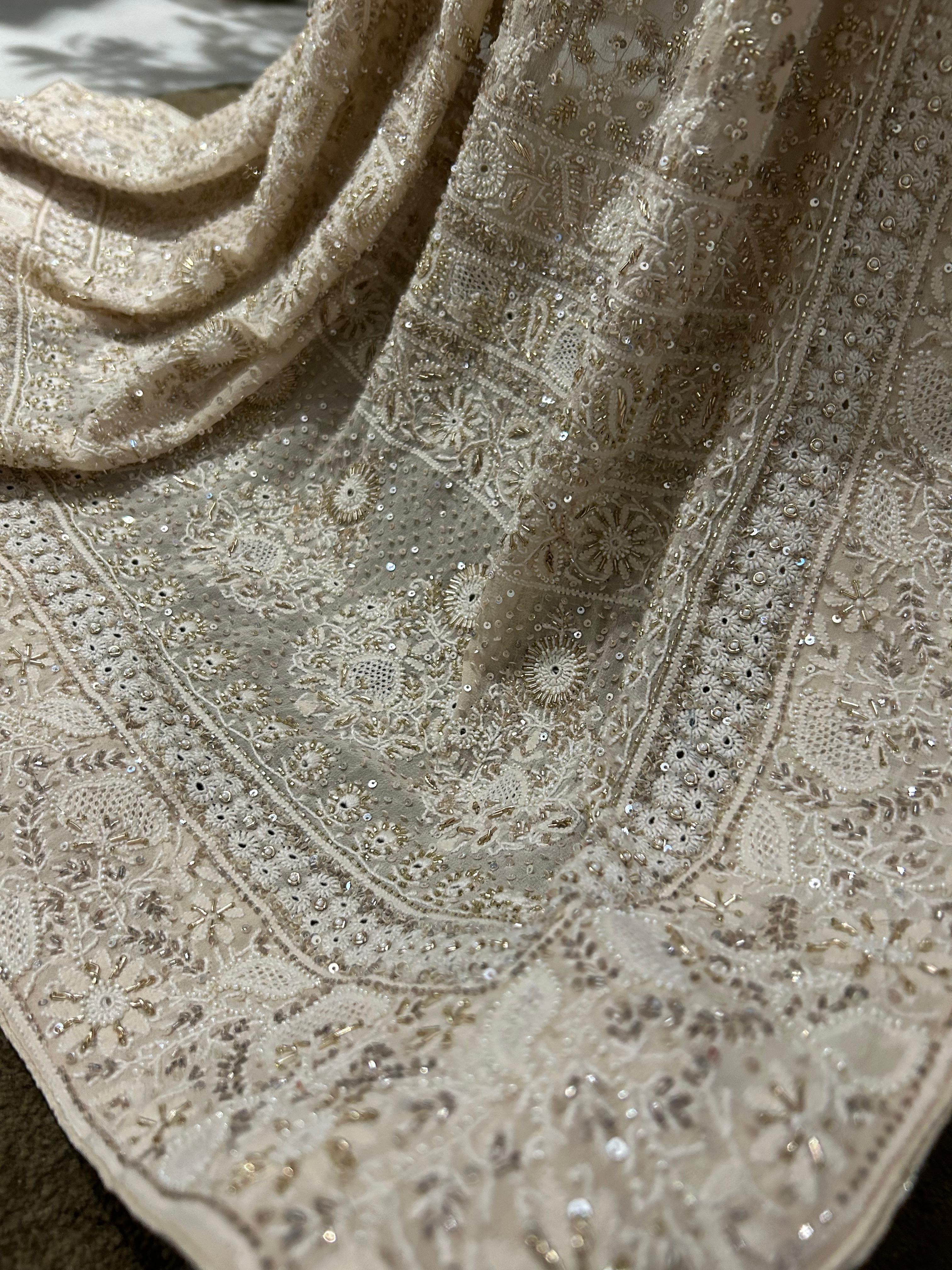 Premium Beige Chikankari Georgette Saree