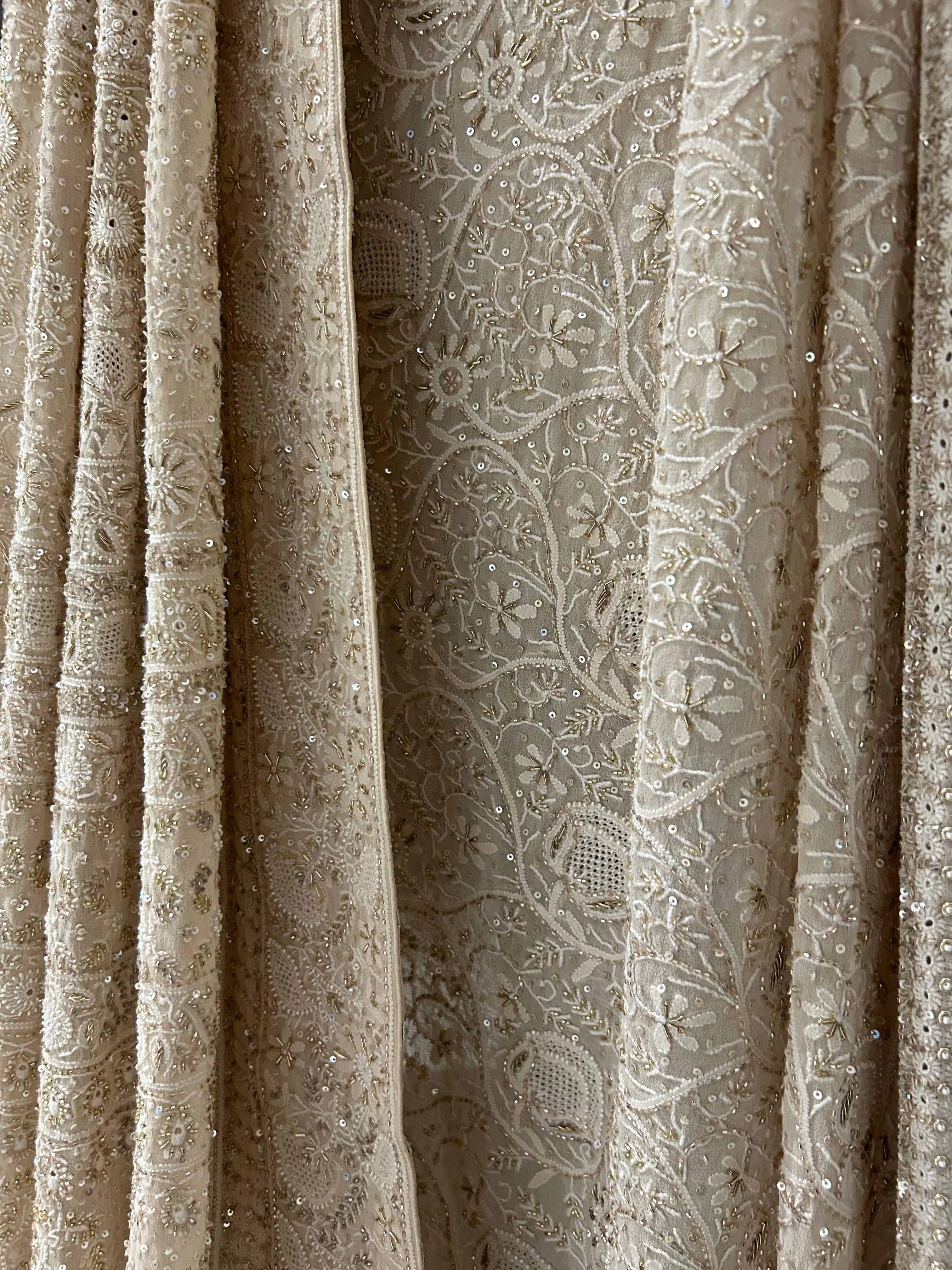Premium Beige Chikankari Georgette Saree