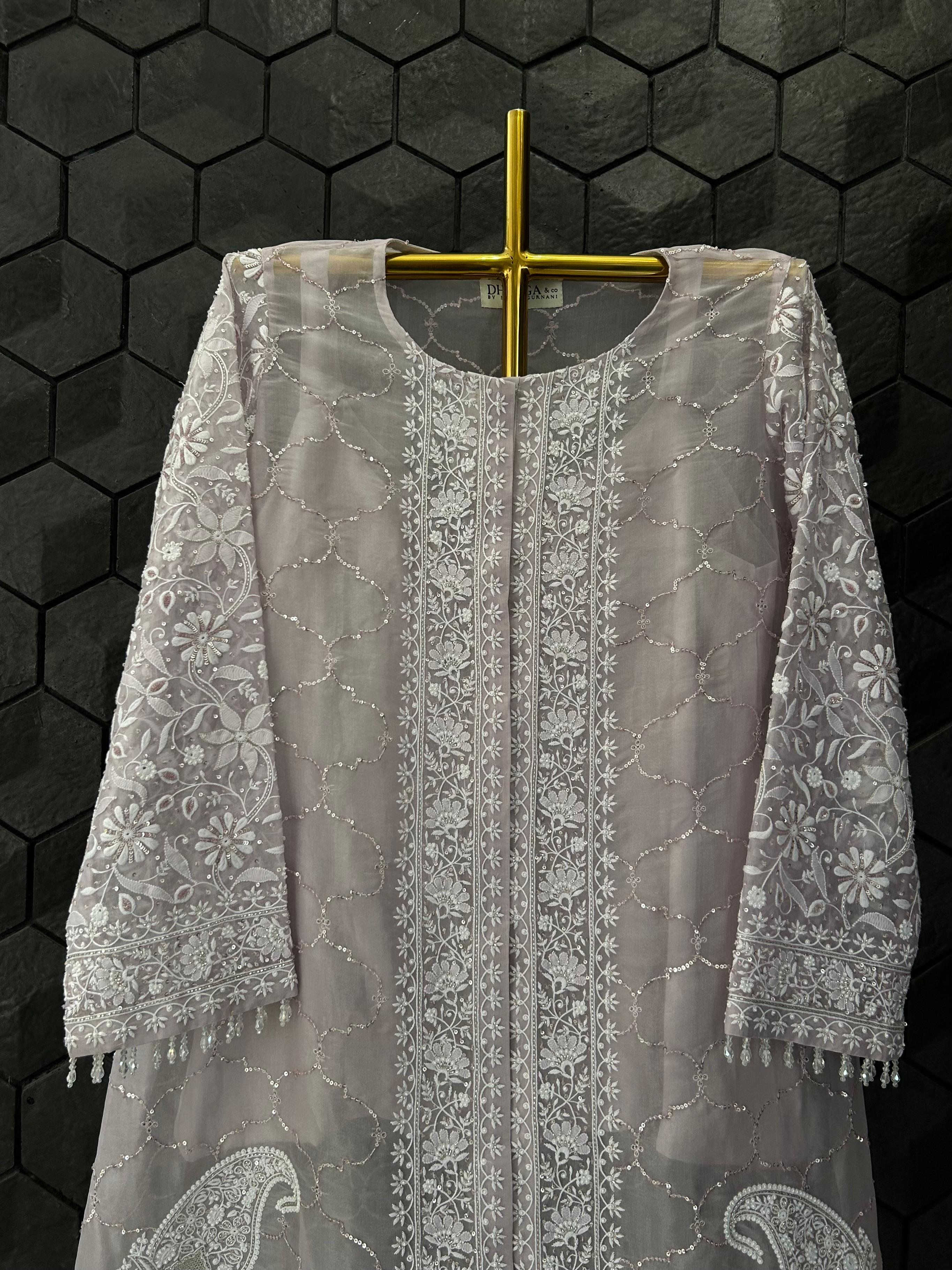 Mauve Organza Chikankari Co-ord sets