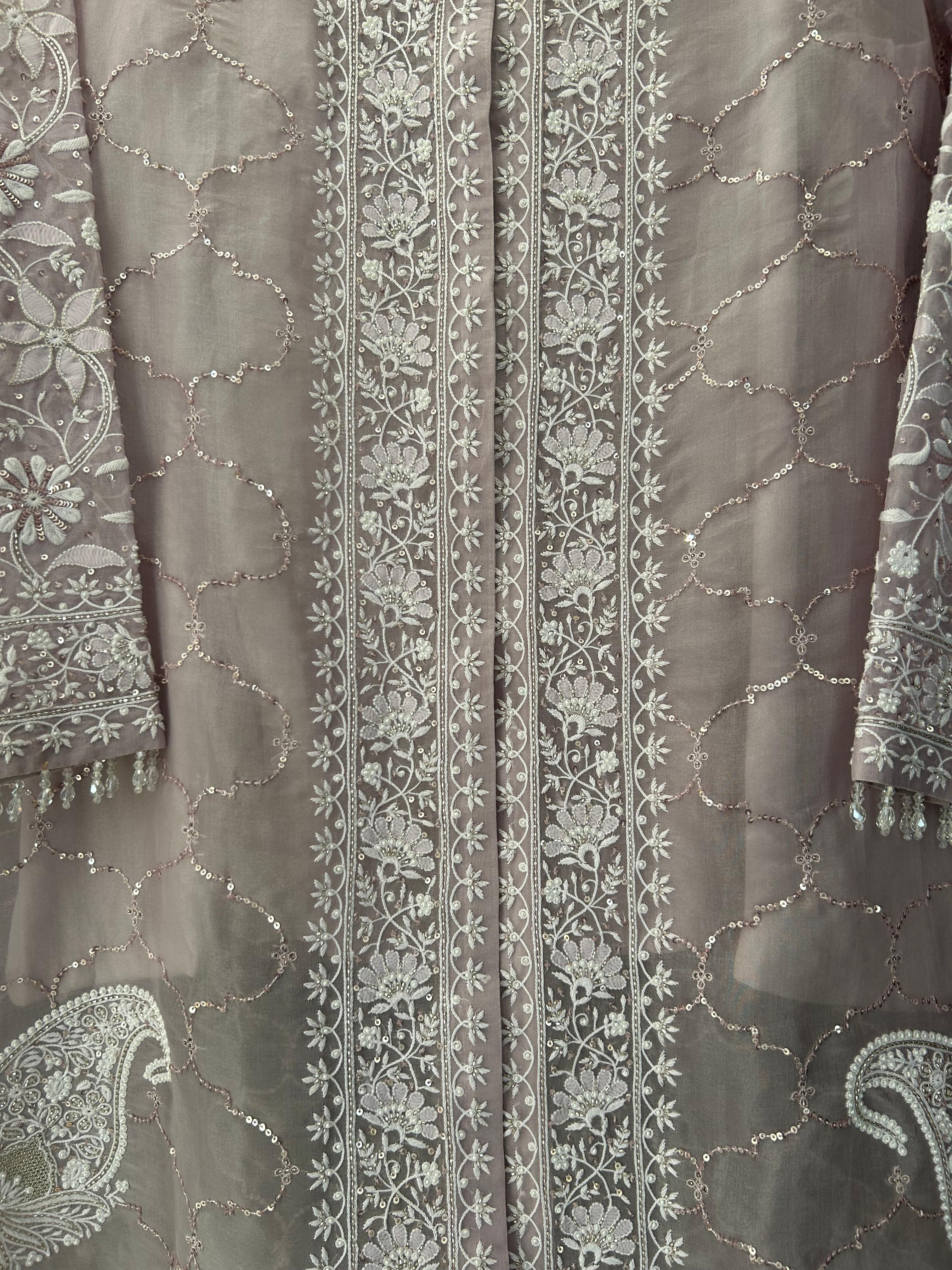Mauve Organza Chikankari Co-ord sets