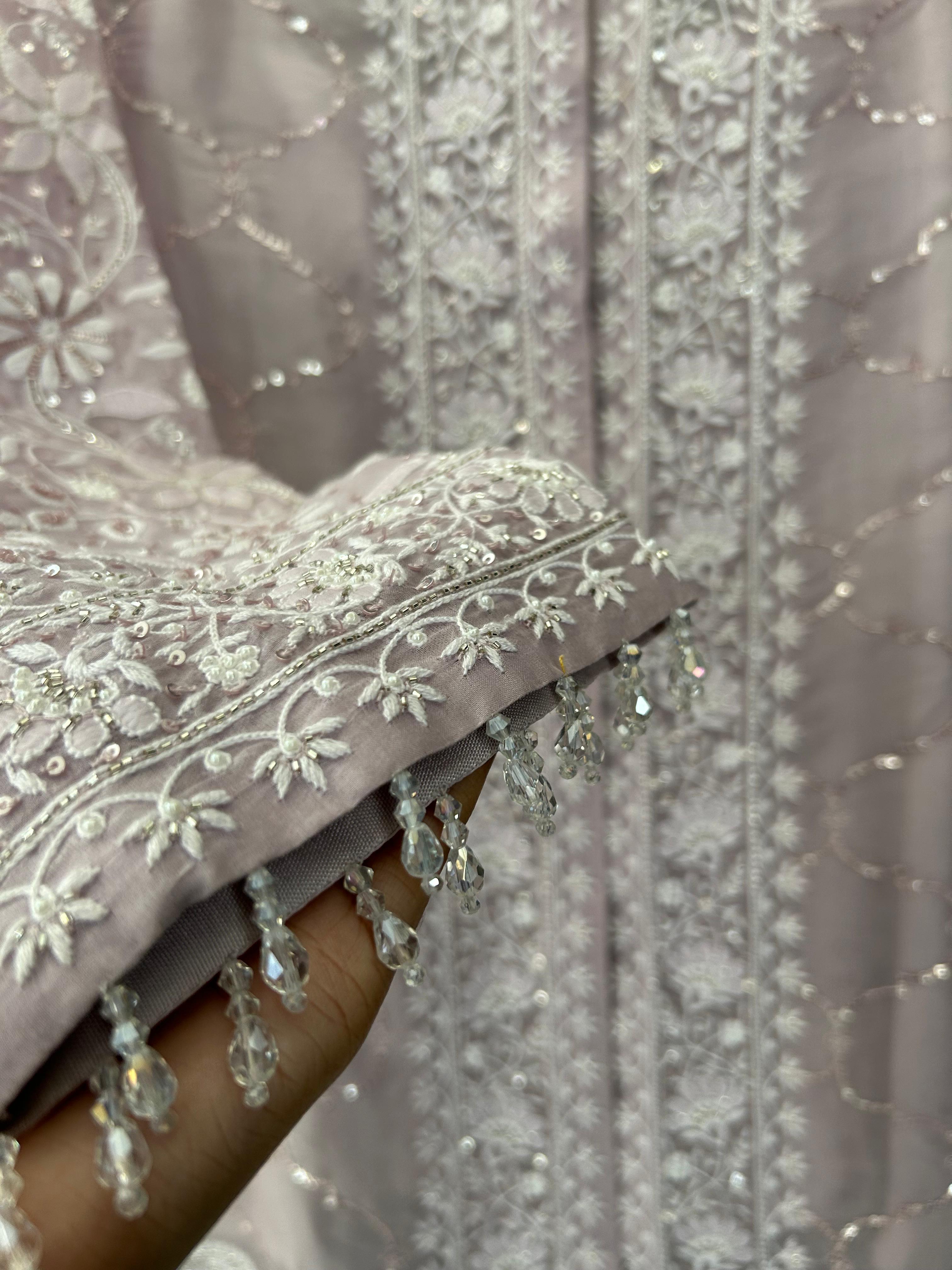 Mauve Organza Chikankari Co-ord sets