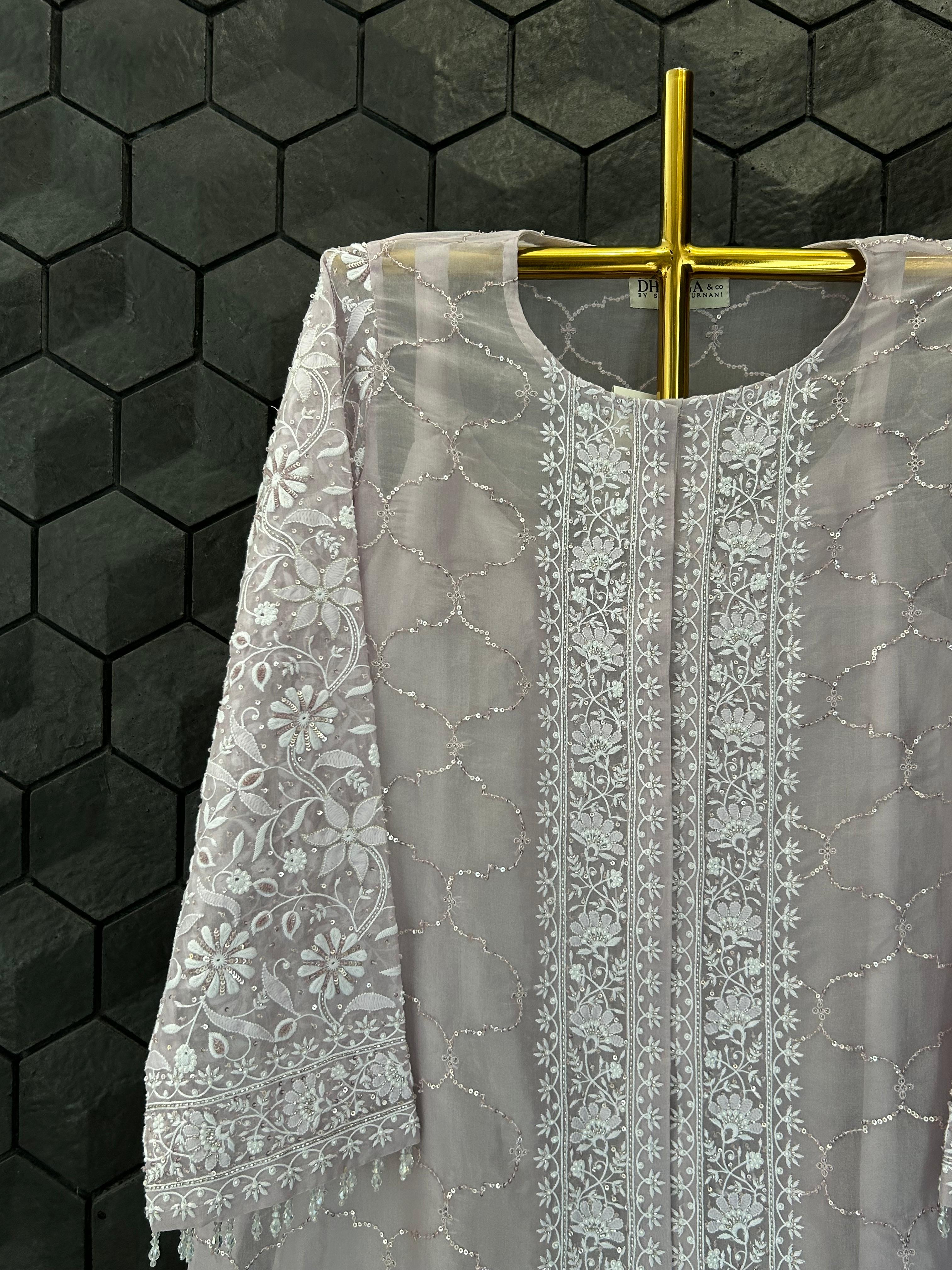 Mauve Organza Chikankari Co-ord sets