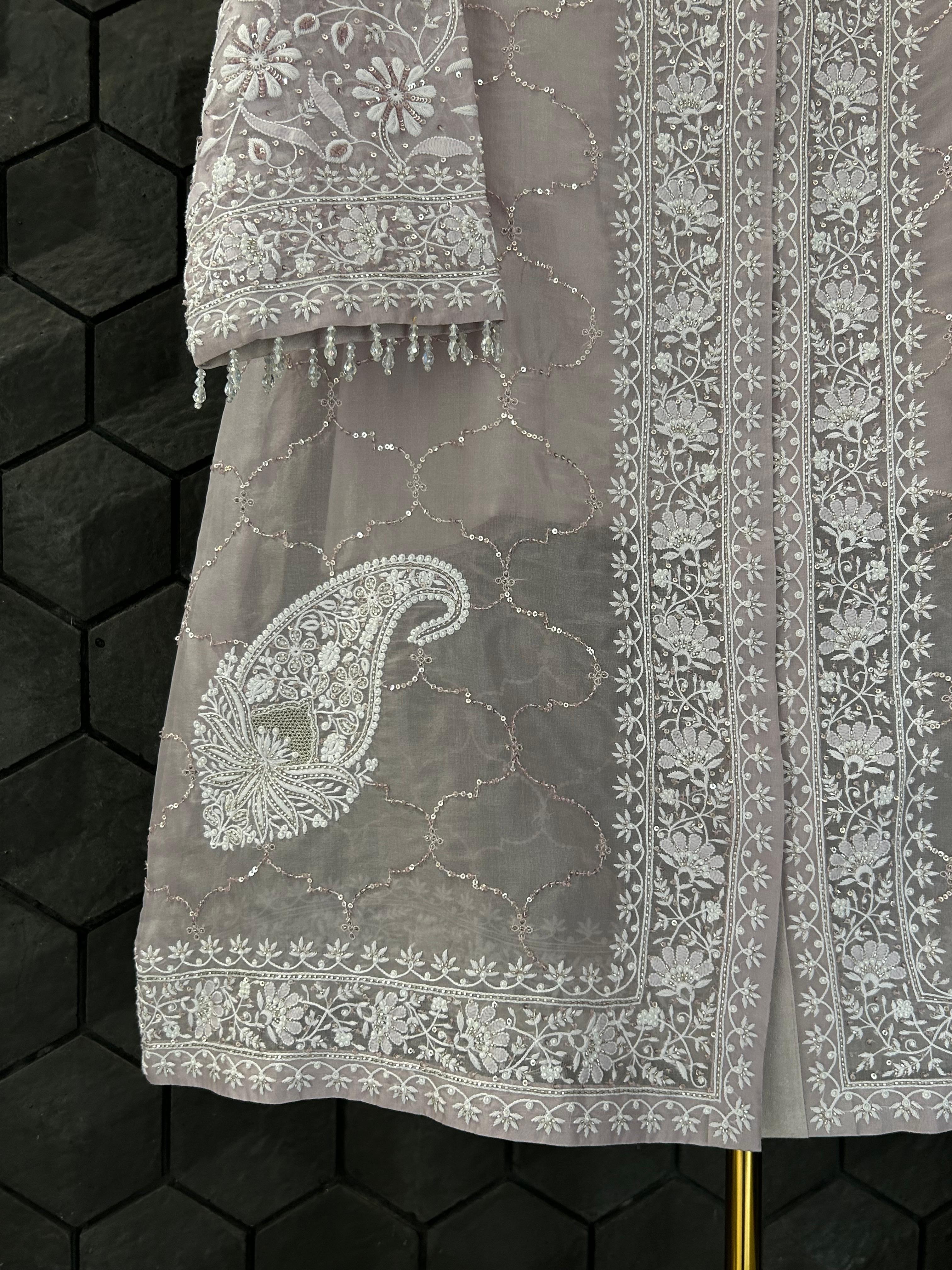 Mauve Organza Chikankari Co-ord sets