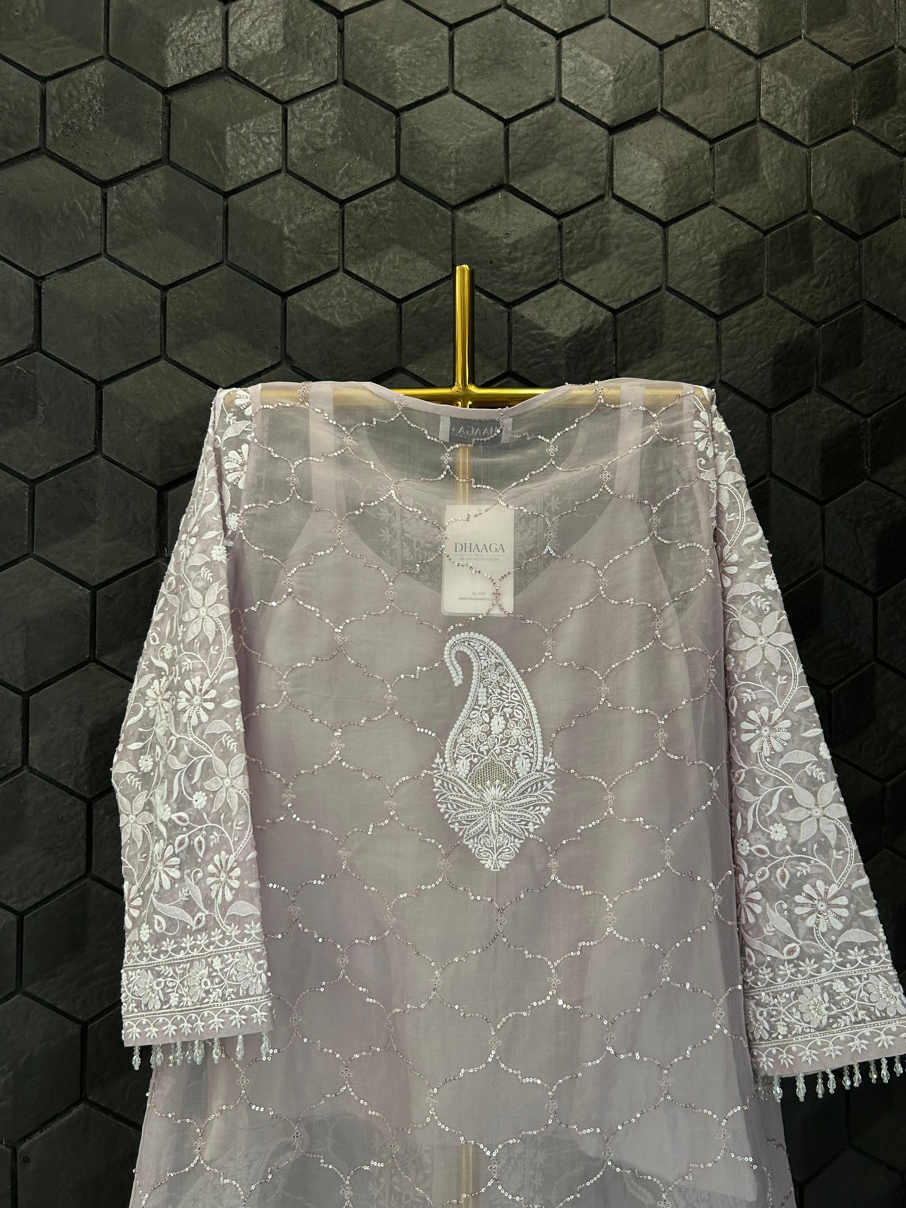 Mauve Organza Chikankari Co-ord sets