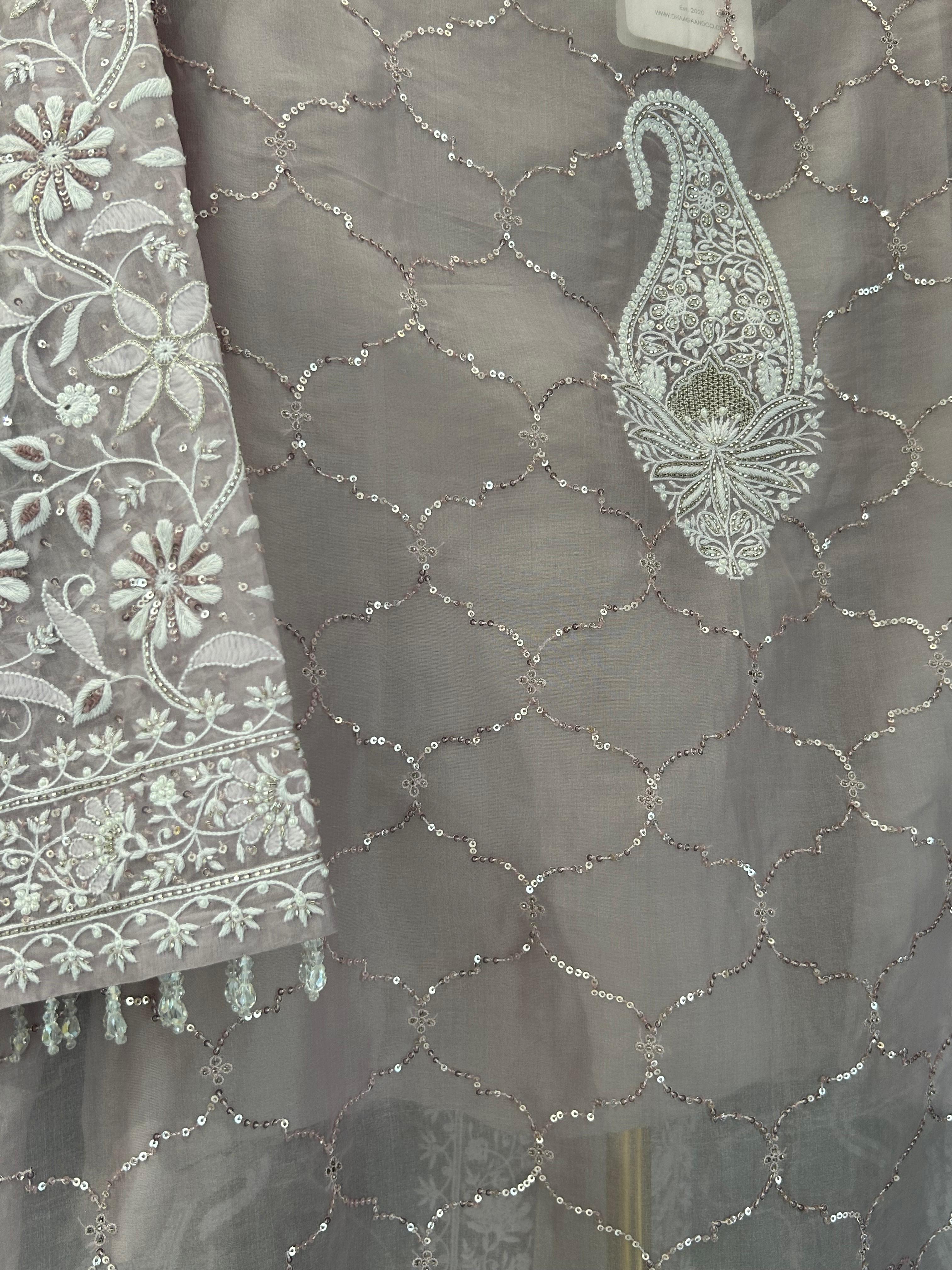 Mauve Organza Chikankari Co-ord sets