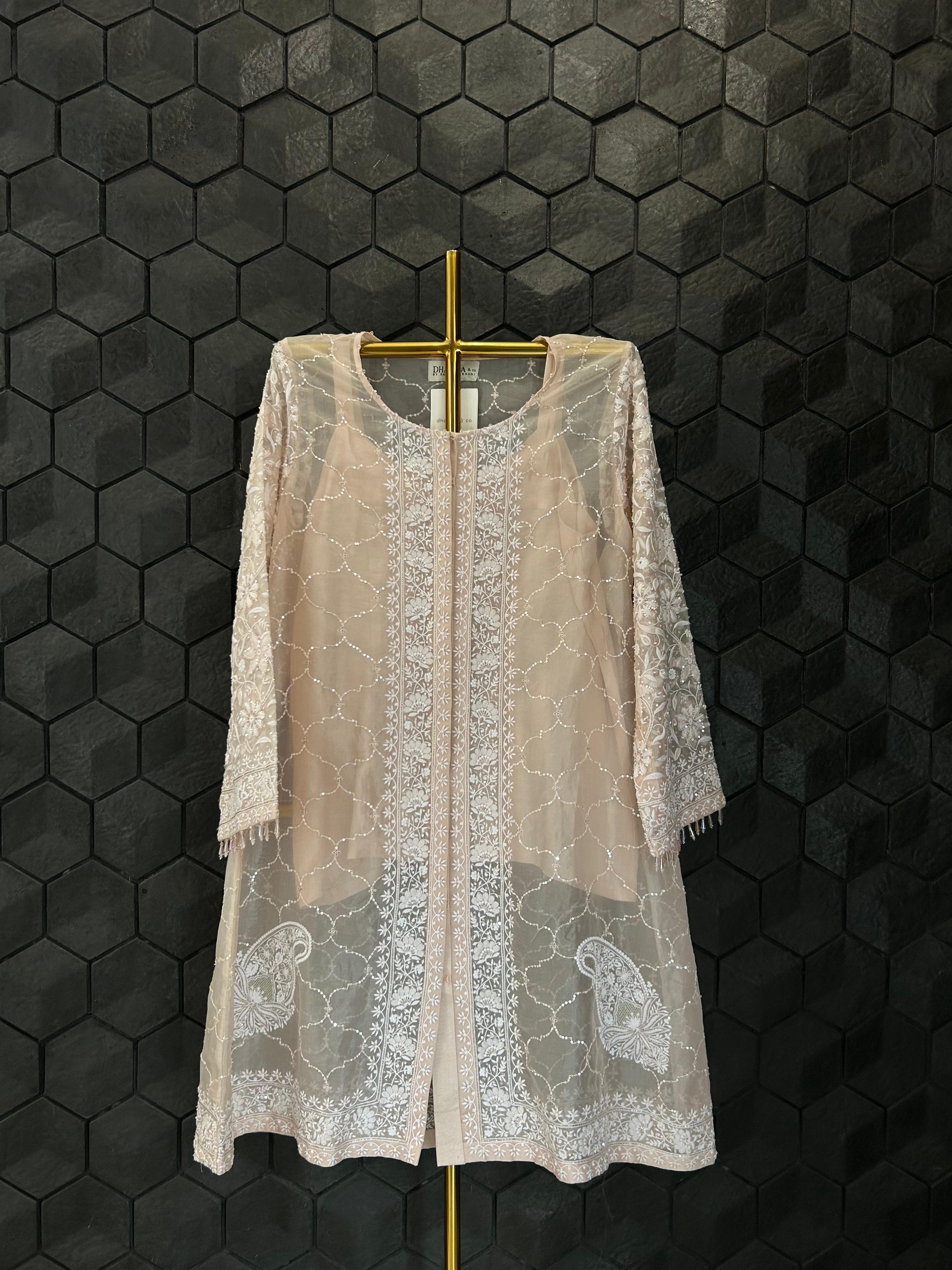 Peach Organza Chikankari Co-ord sets