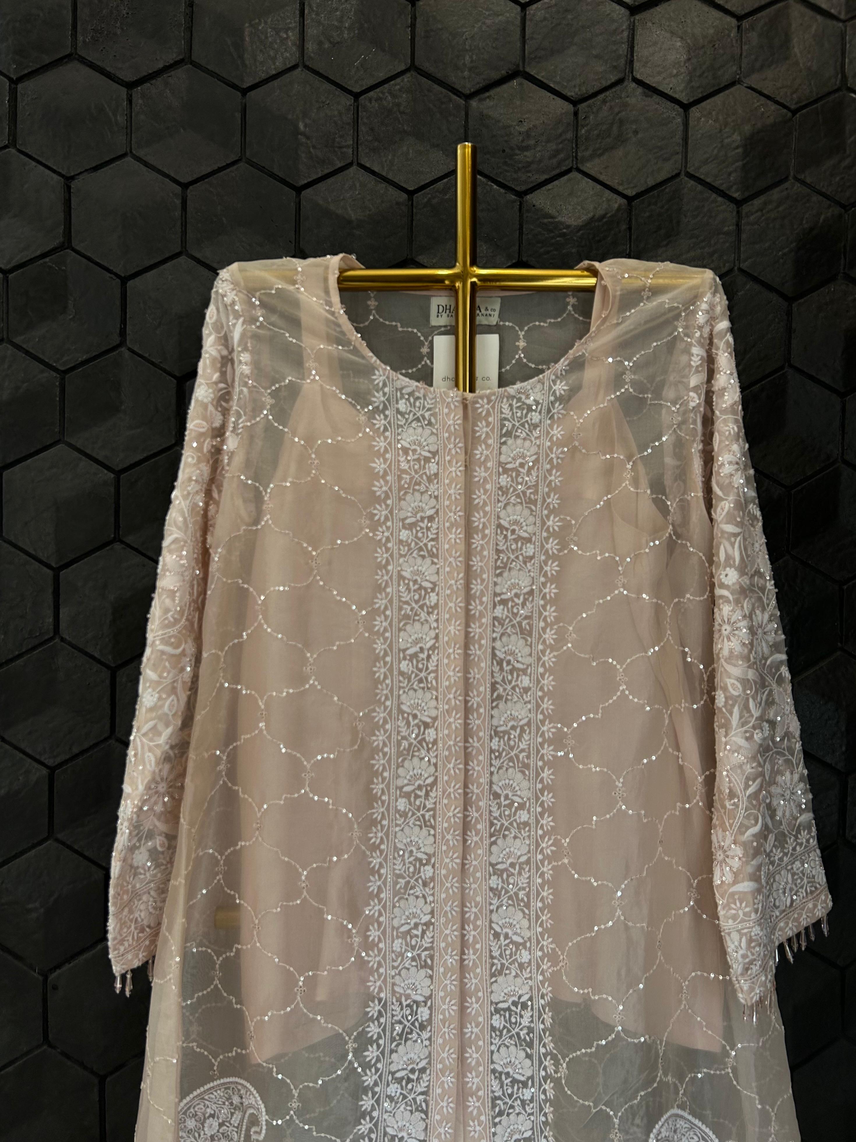 Peach Organza Chikankari Co-ord sets