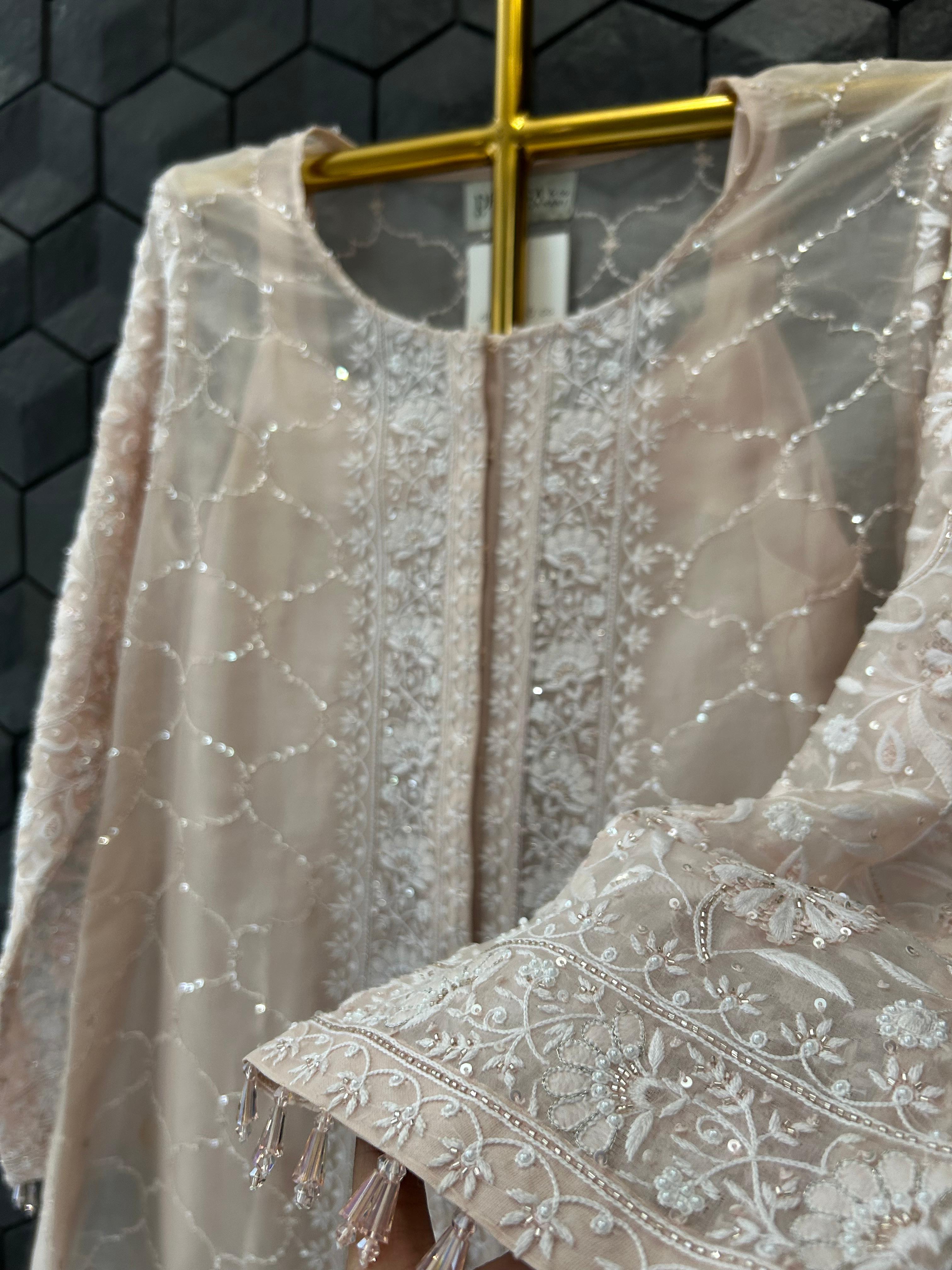 Peach Organza Chikankari Co-ord sets