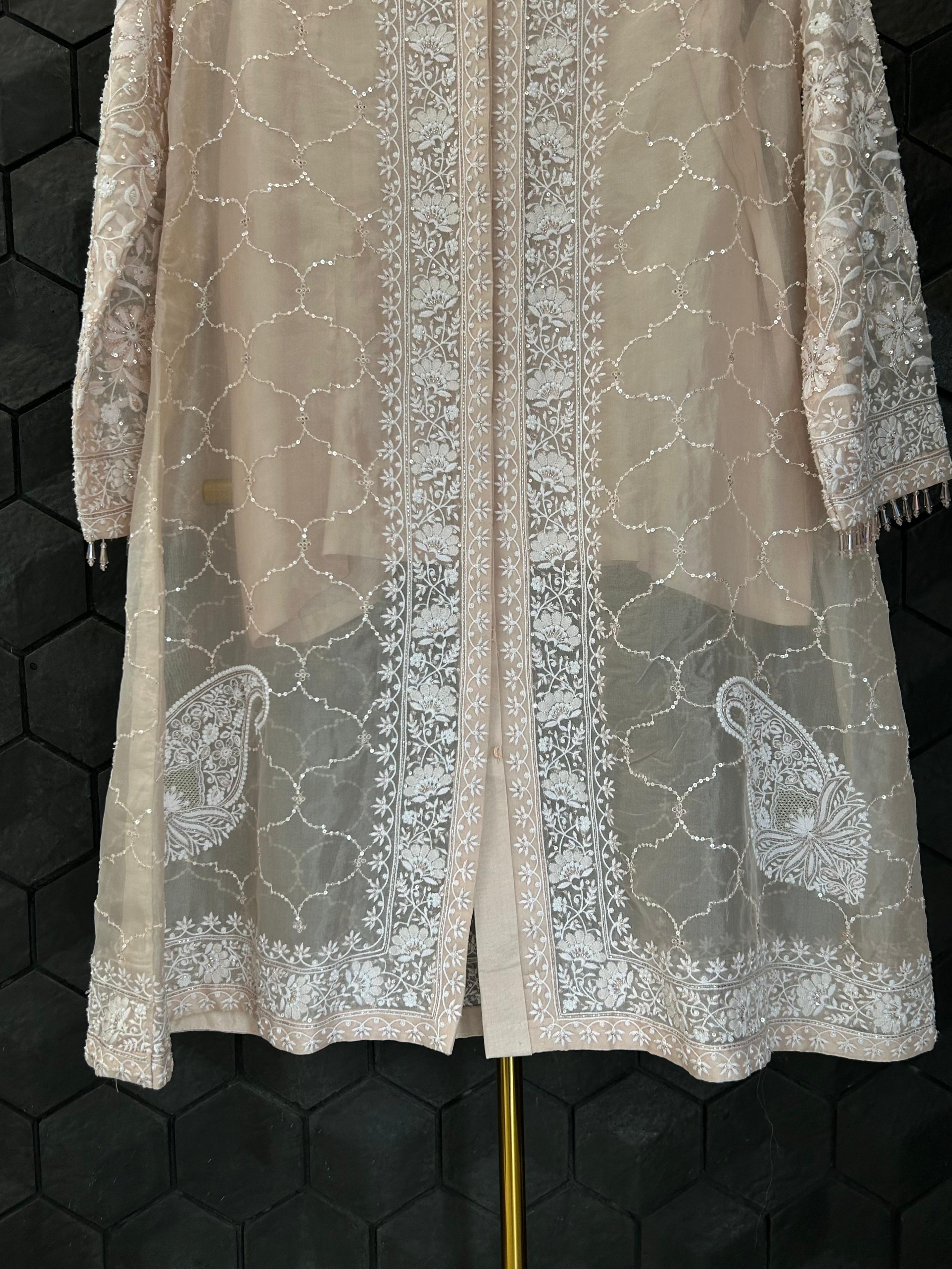 Peach Organza Chikankari Co-ord sets