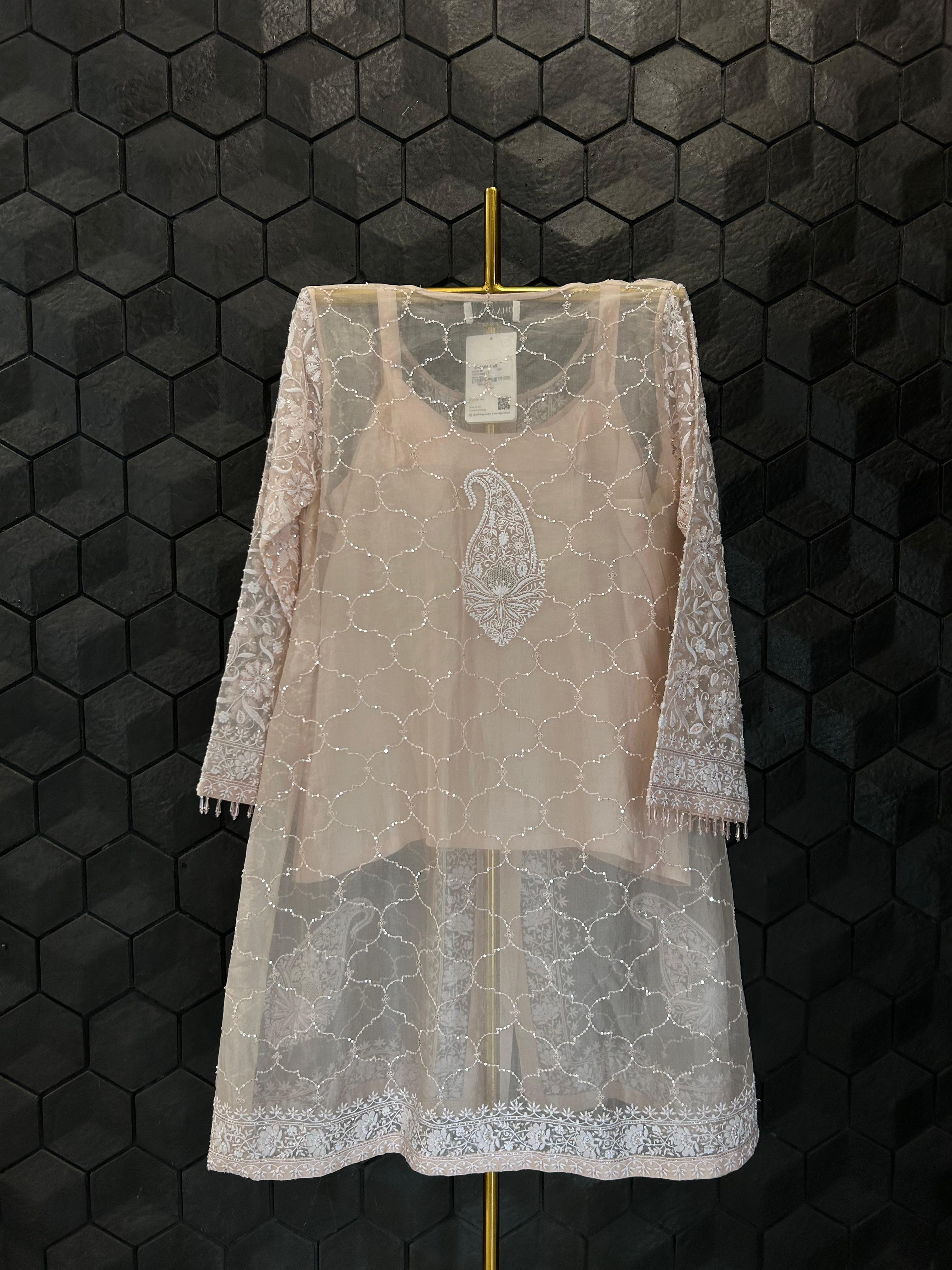 Peach Organza Chikankari Co-ord sets