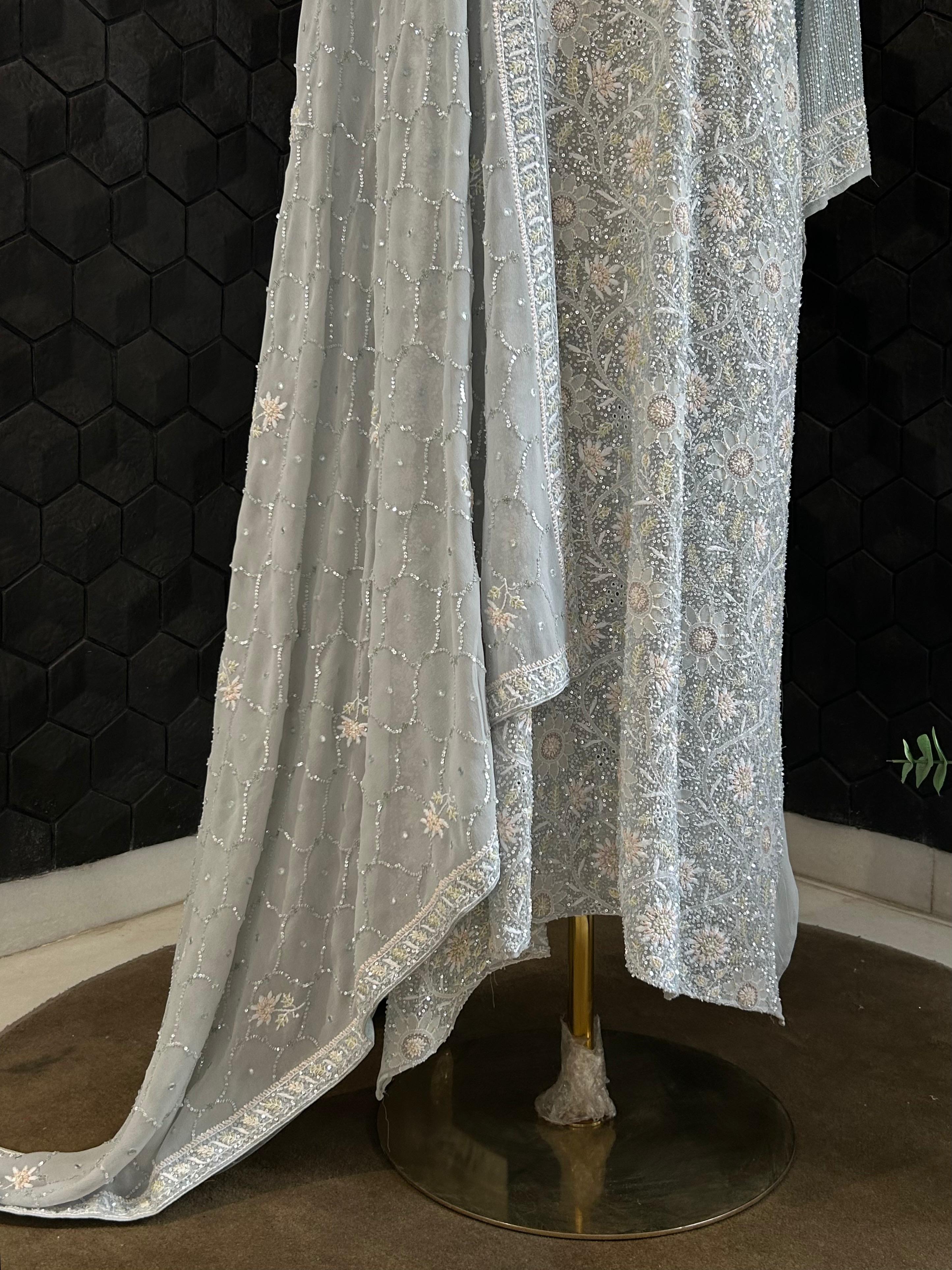 Blue Georgette Chikankari Kurta Set