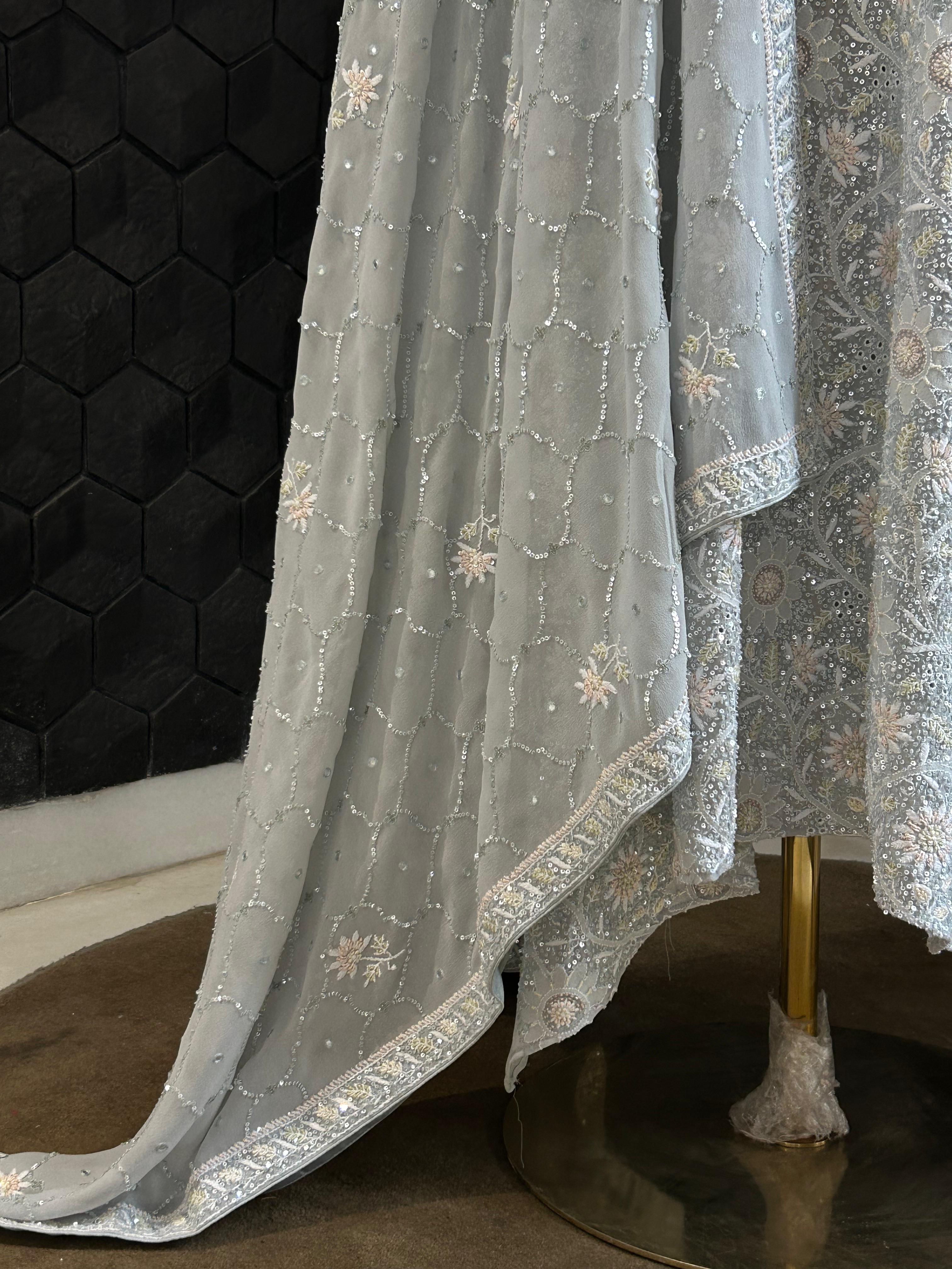 Blue Georgette Chikankari Kurta Set